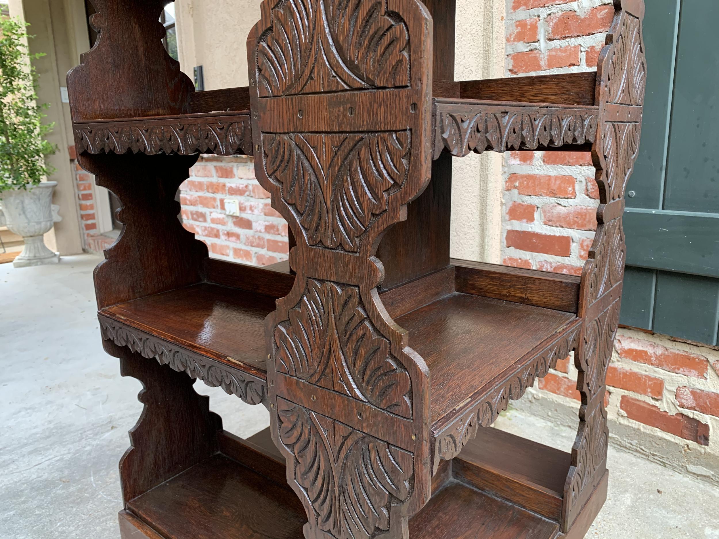 Antique English Carved Oak Revolving Rolling Bookcase Bookshelf Office Library 10