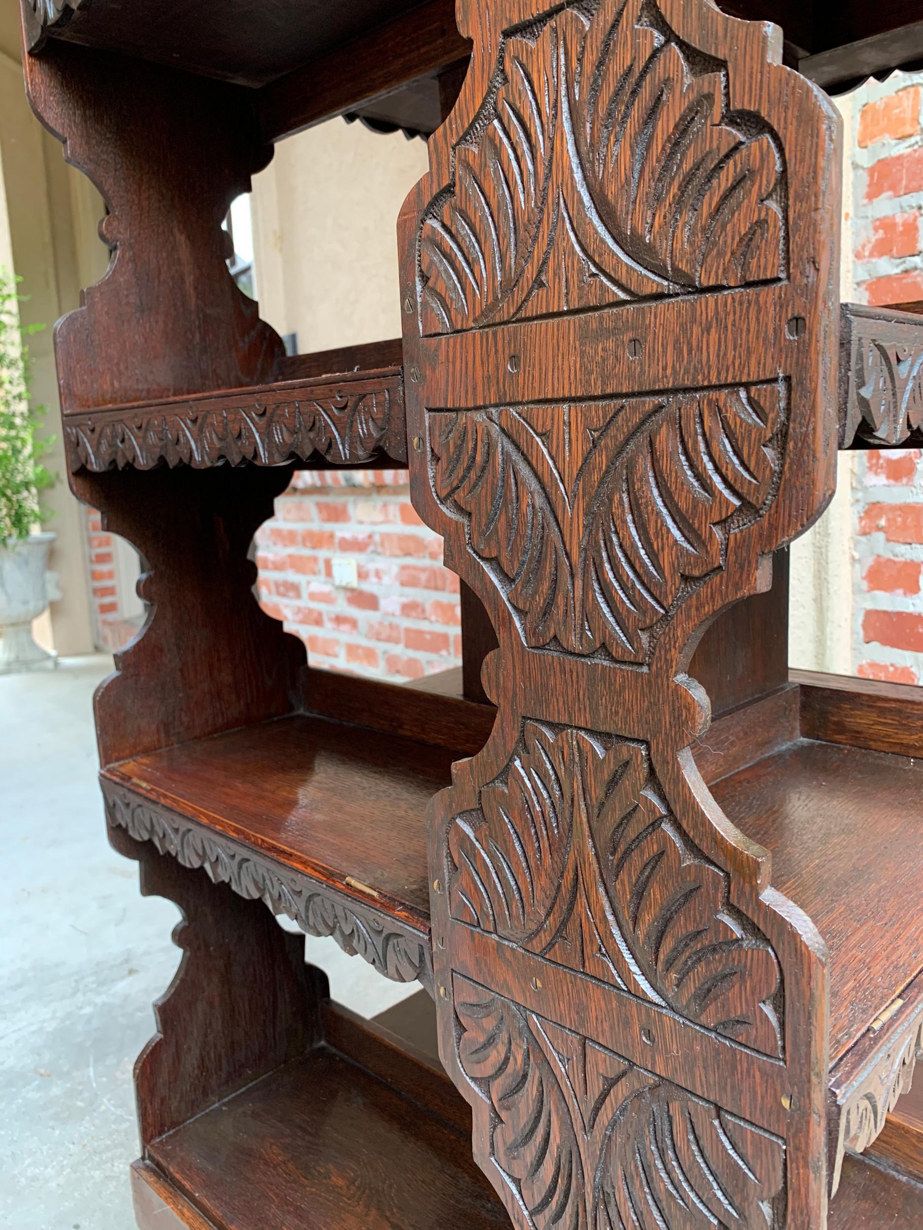 Antique English Carved Oak Revolving Rolling Bookcase Bookshelf Office Library 11