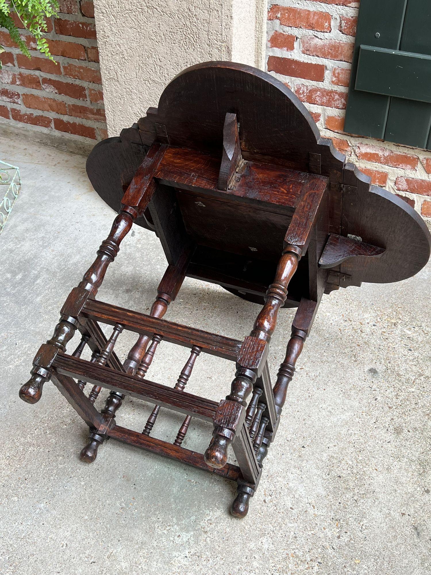 Antique English Carved Oak Side Hall Table Petite Drop Leaf Tea Wine Table 5