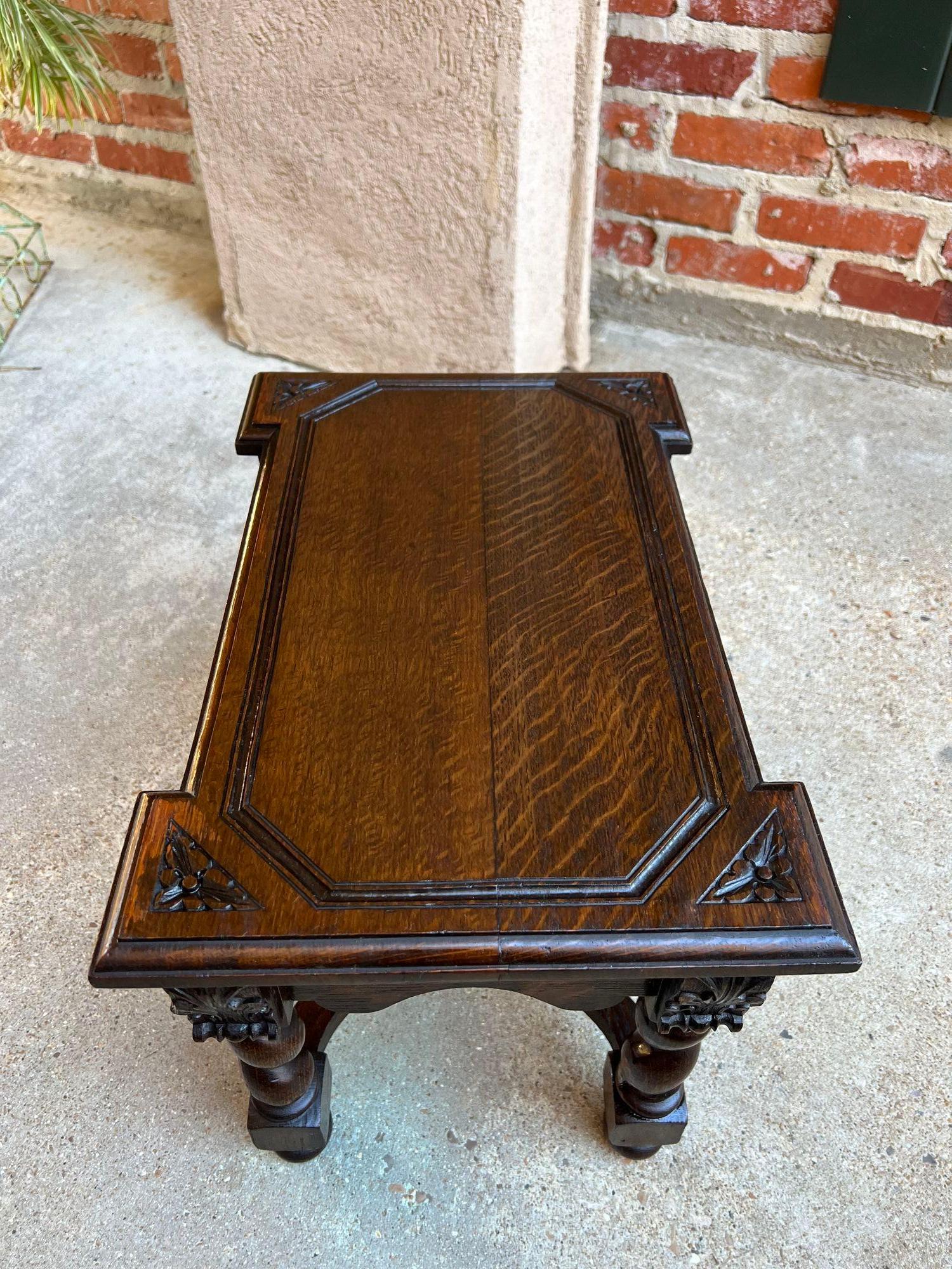 Antique English Carved Oak Stool Bench Barley Twist Display Table Stand 3