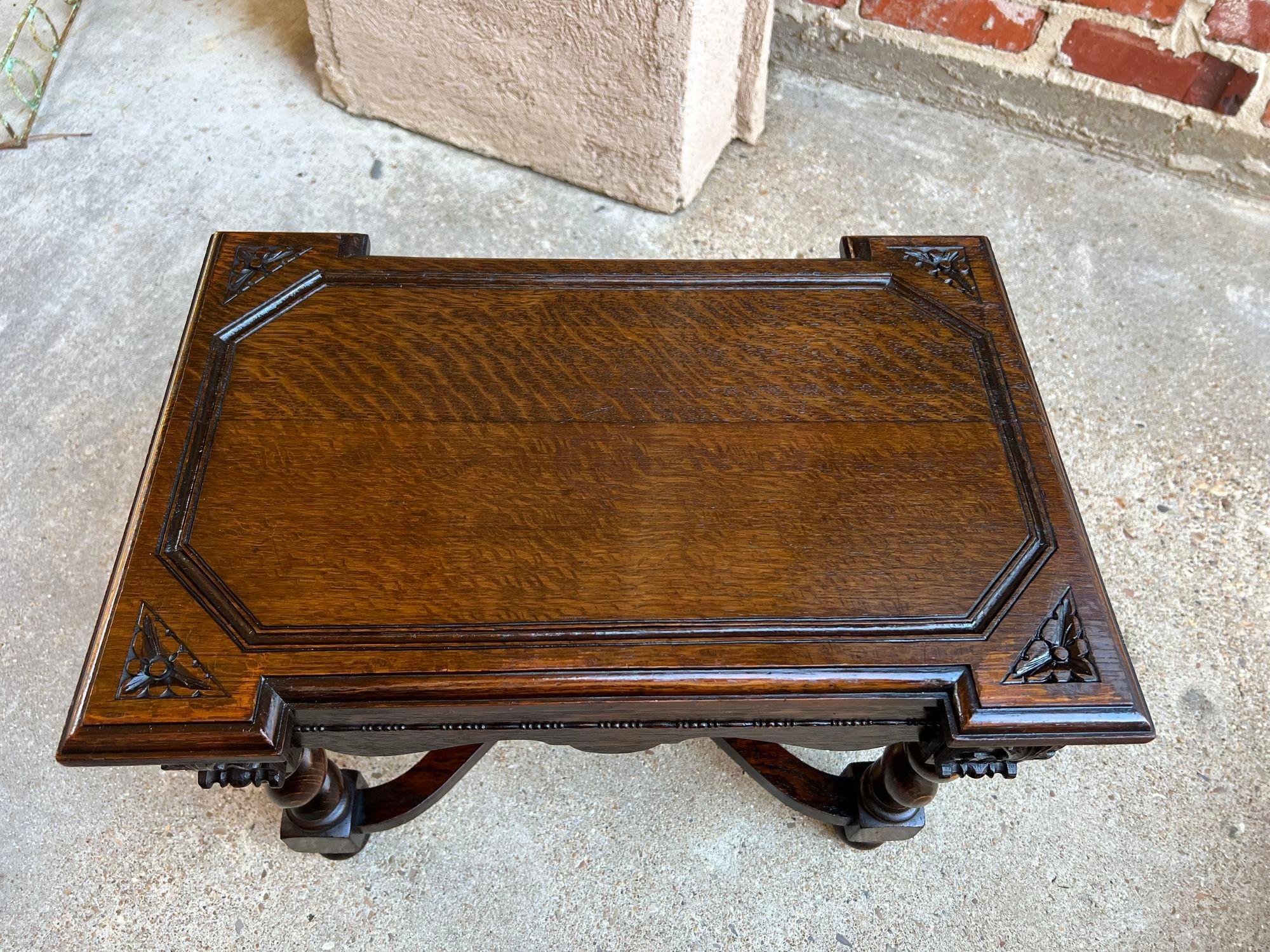 Antique English Carved Oak Stool Bench Barley Twist Display Table Stand 4