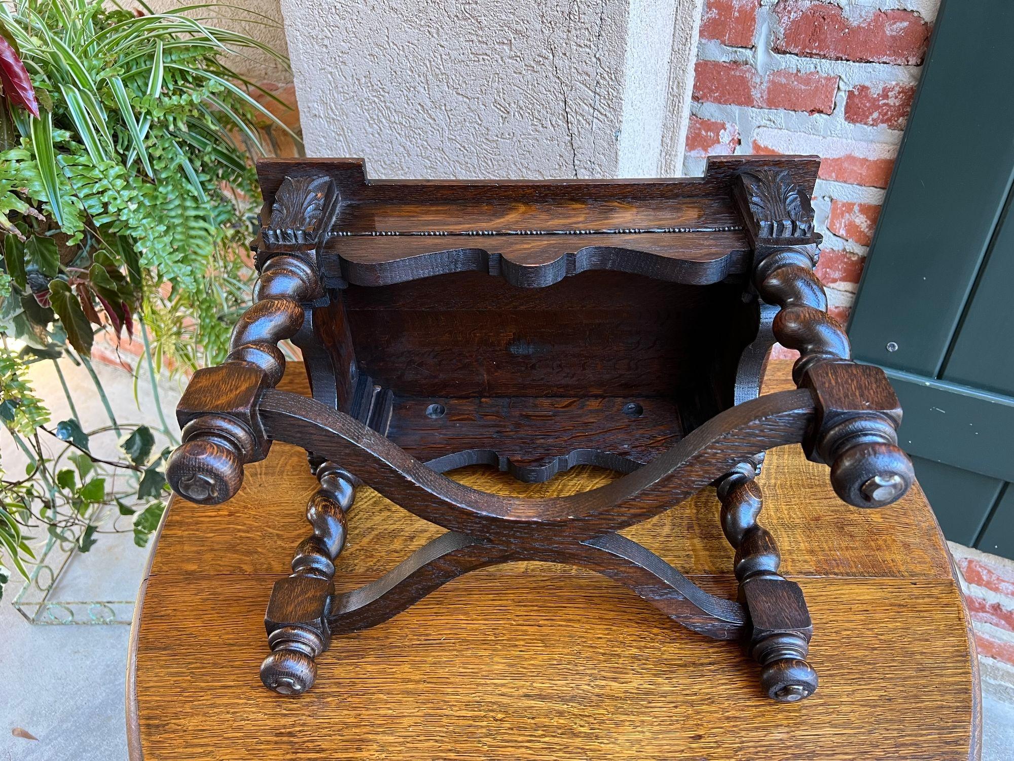 Antique English Carved Oak Stool Bench Barley Twist Display Table Stand 5