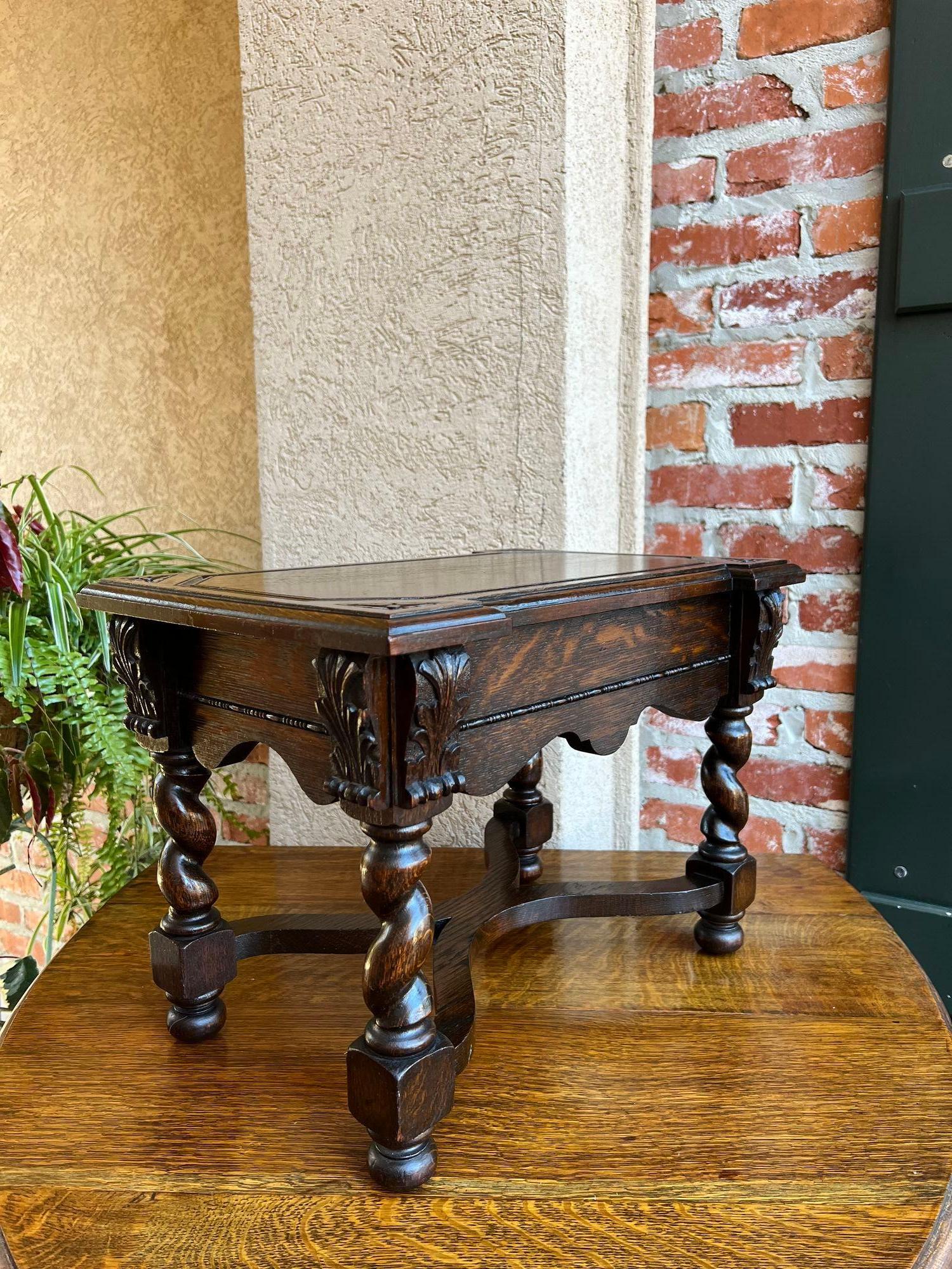 Antique English Carved Oak Stool Bench Barley Twist Display Table Stand 6