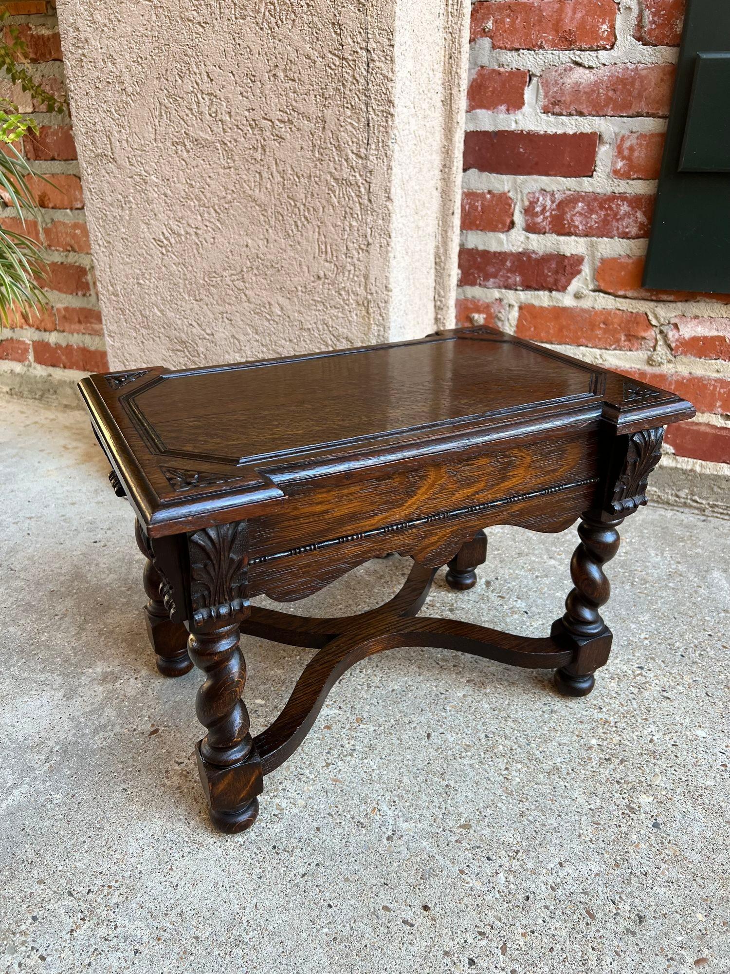 Antique English Carved Oak Stool Bench Barley Twist Display Table Stand 7