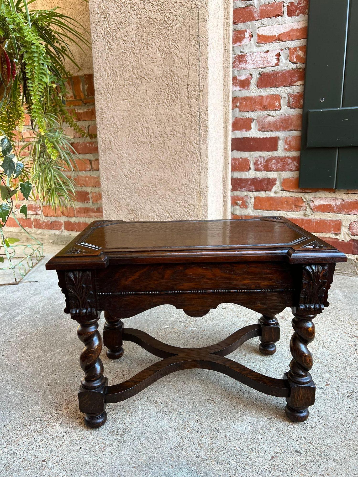 Antique English Carved Oak Stool Bench Barley Twist Display Table Stand 8