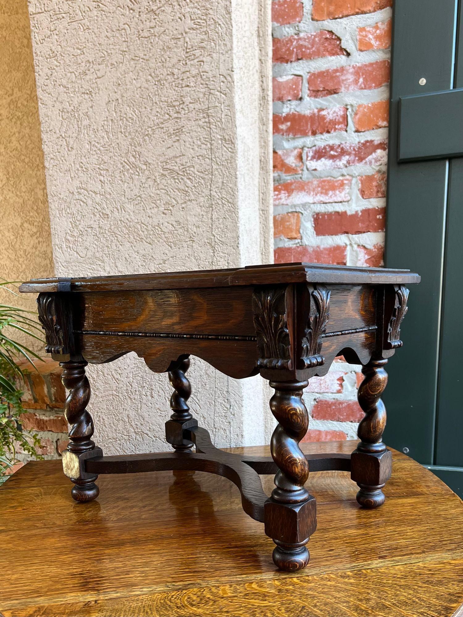 Antique English Carved Oak Stool Bench Barley Twist Display Table Stand 9