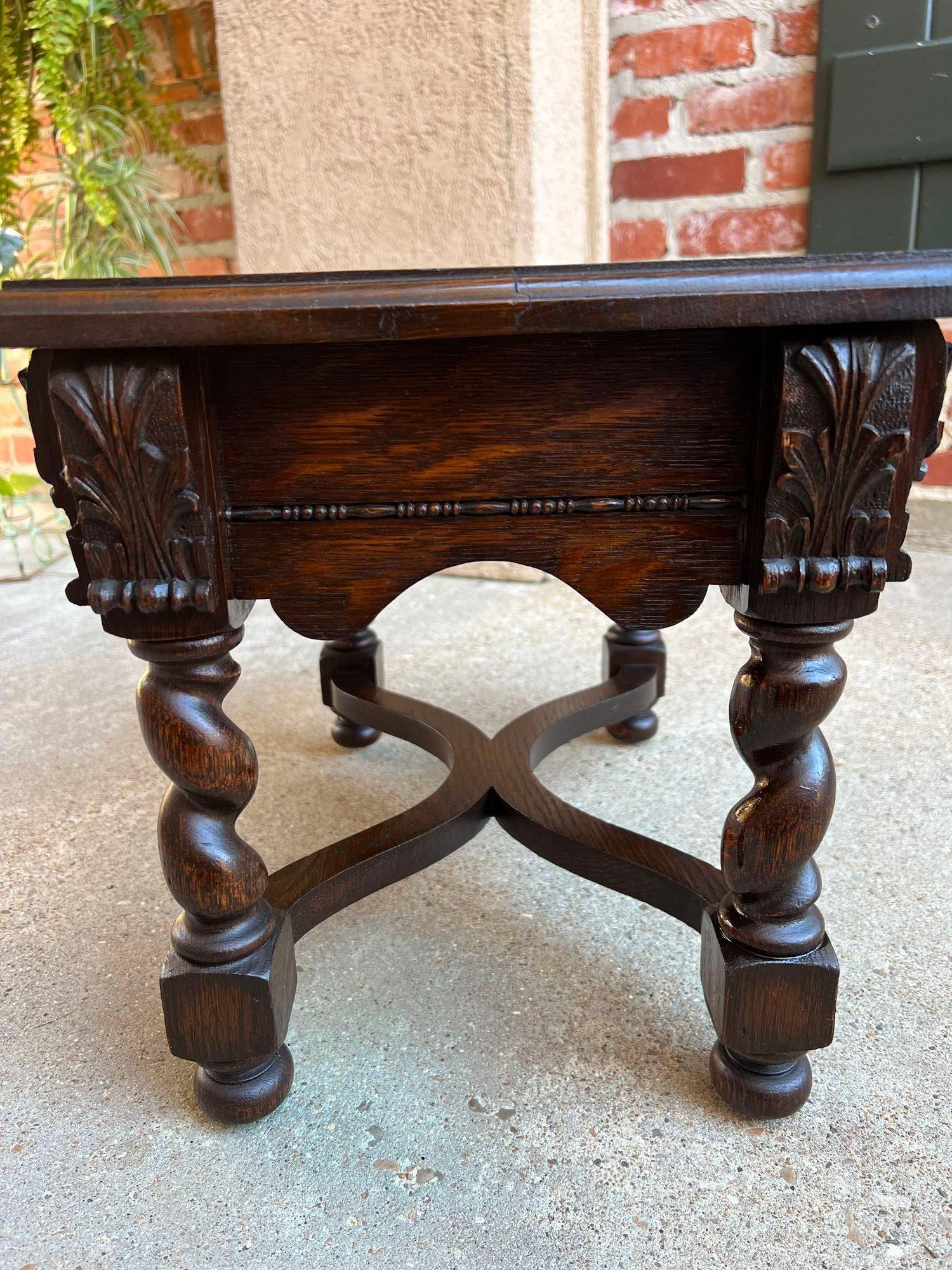 Antique English Carved Oak Stool Bench Barley Twist Display Table Stand 10