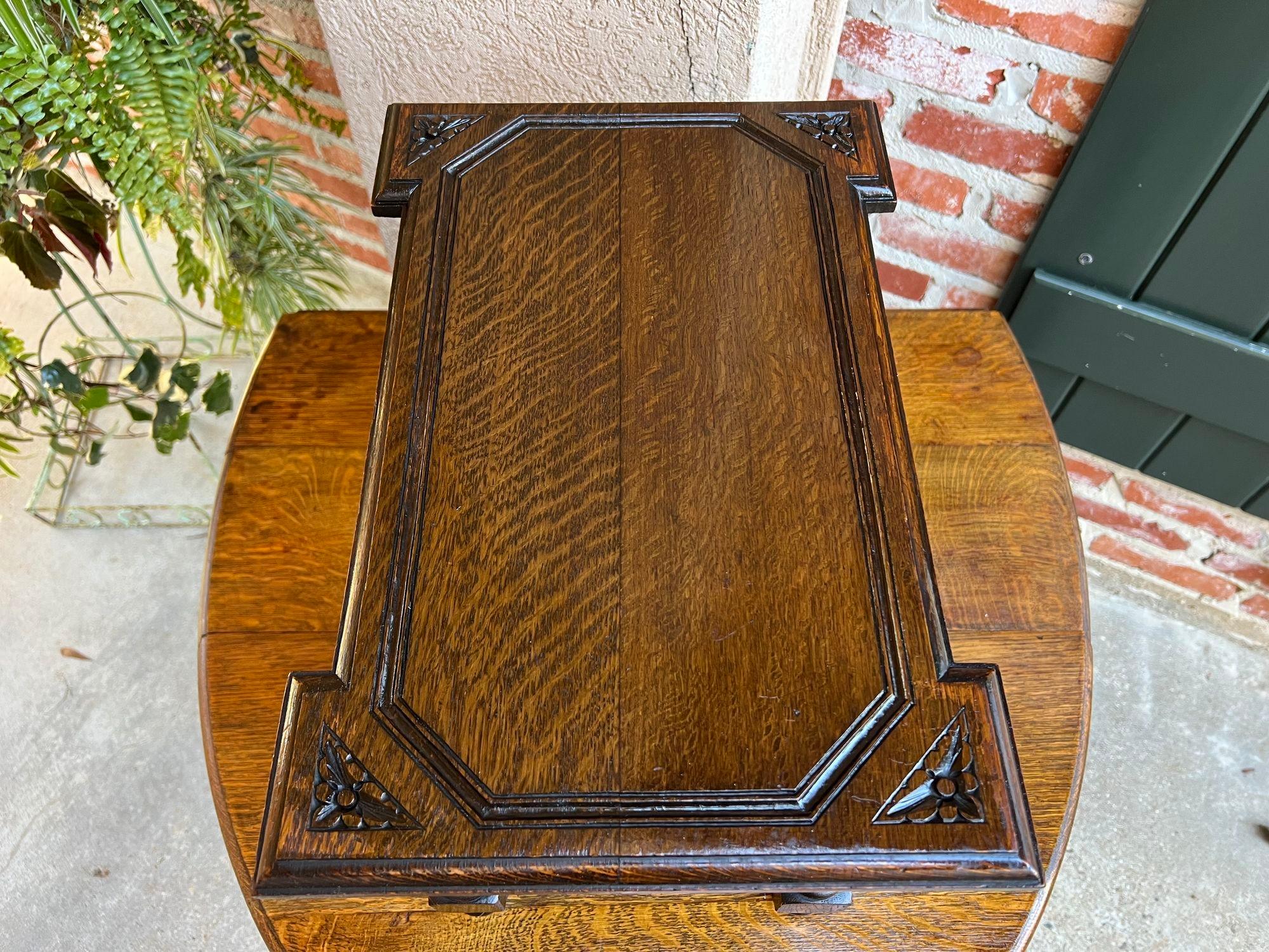 Antique English Carved Oak Stool Bench Barley Twist Display Table Stand 11