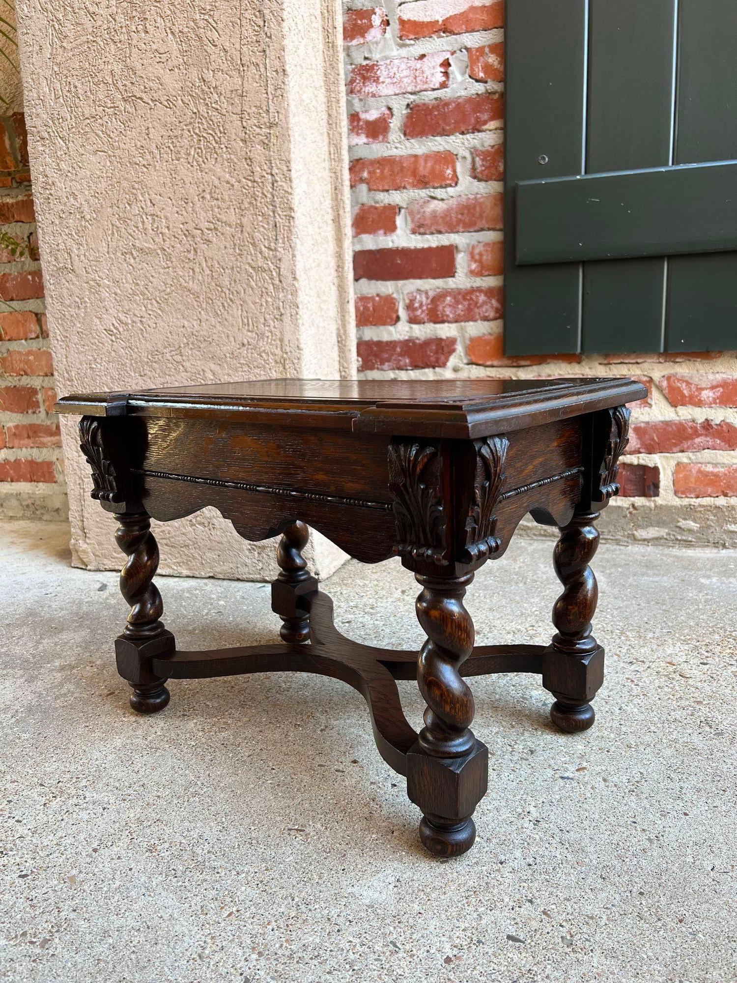 Antique English Carved Oak Stool Bench Barley Twist Display Table Stand 12