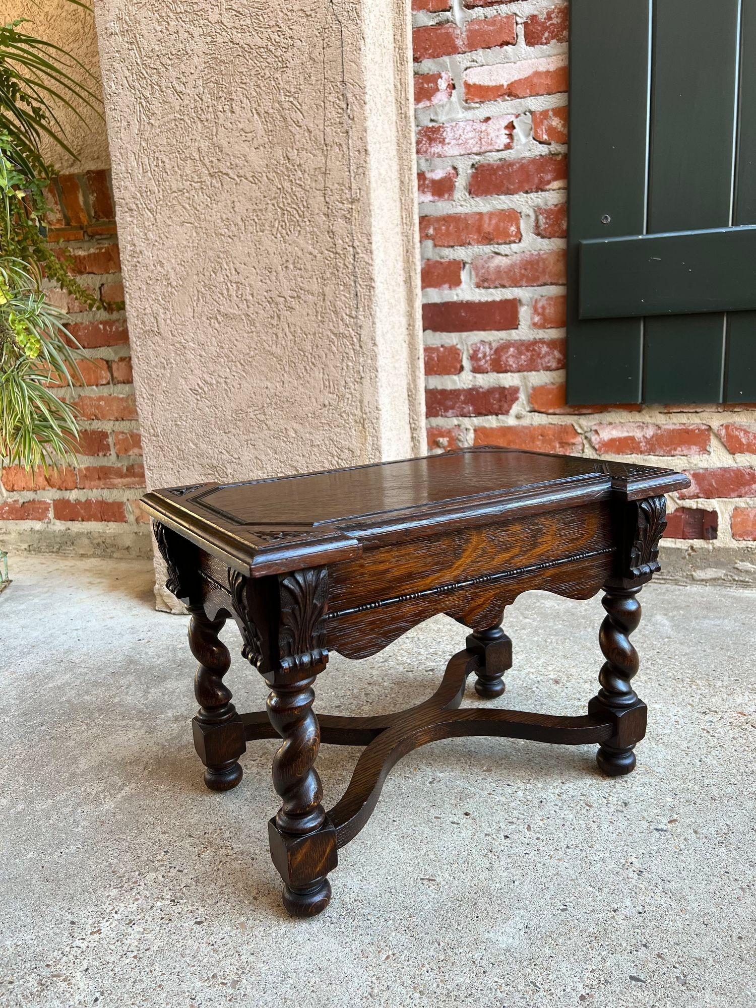 Hand-Carved Antique English Carved Oak Stool Bench Barley Twist Display Table Stand