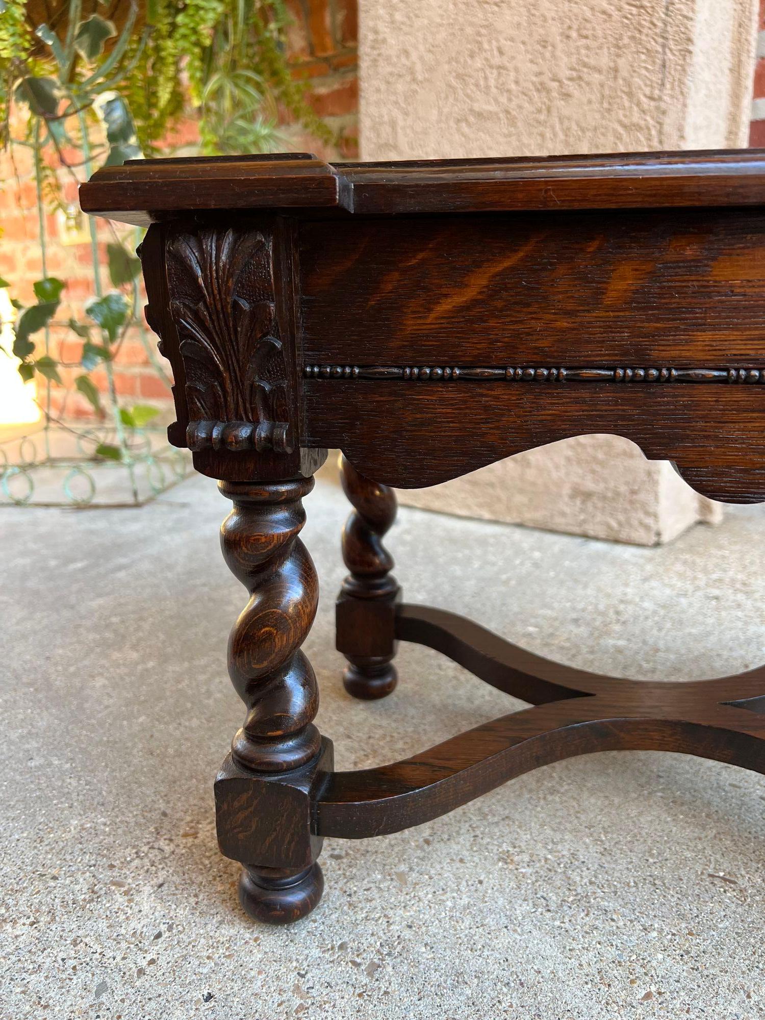 Antique English Carved Oak Stool Bench Barley Twist Display Table Stand 1