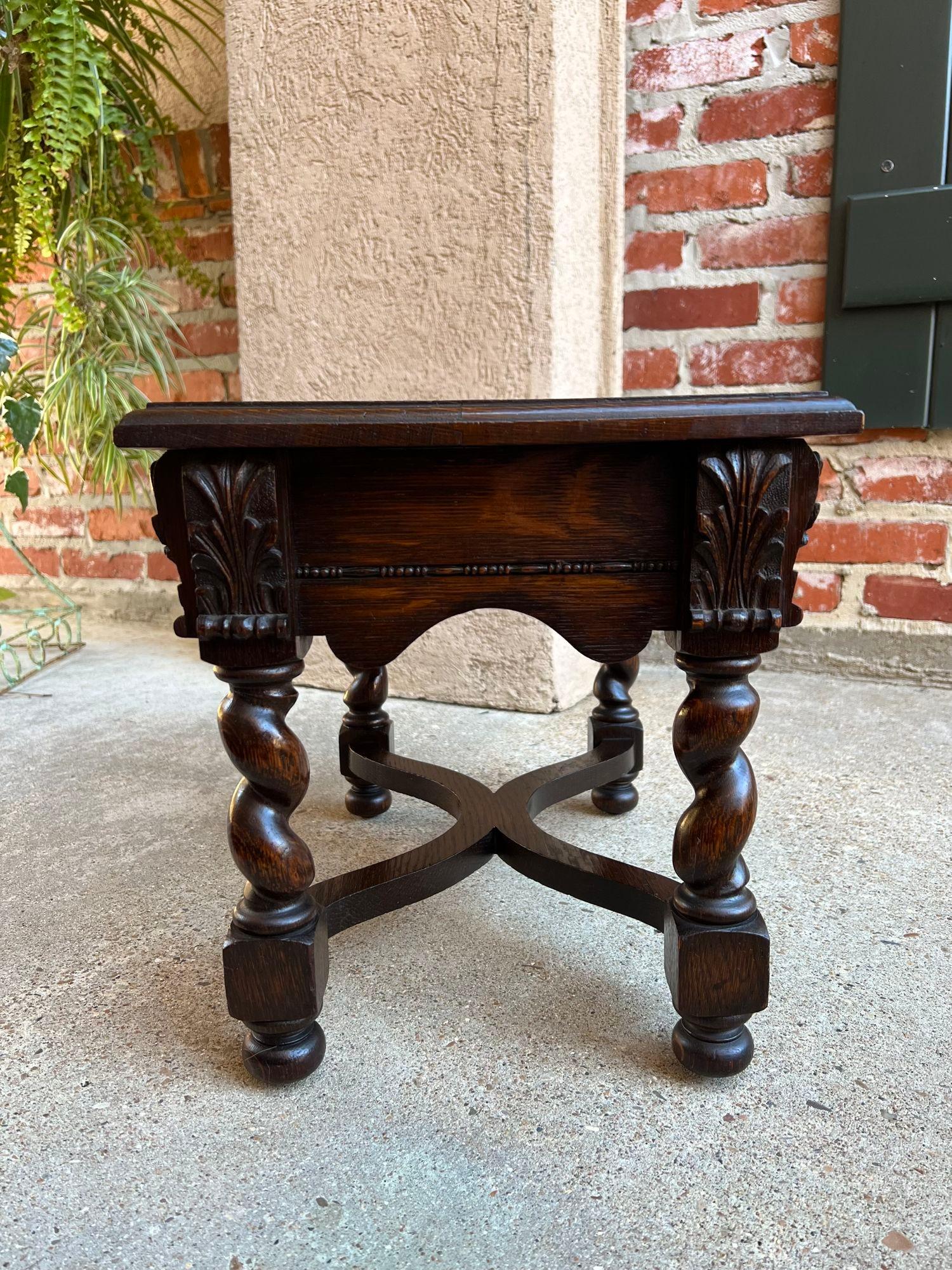 Antique English Carved Oak Stool Bench Barley Twist Display Table Stand 2