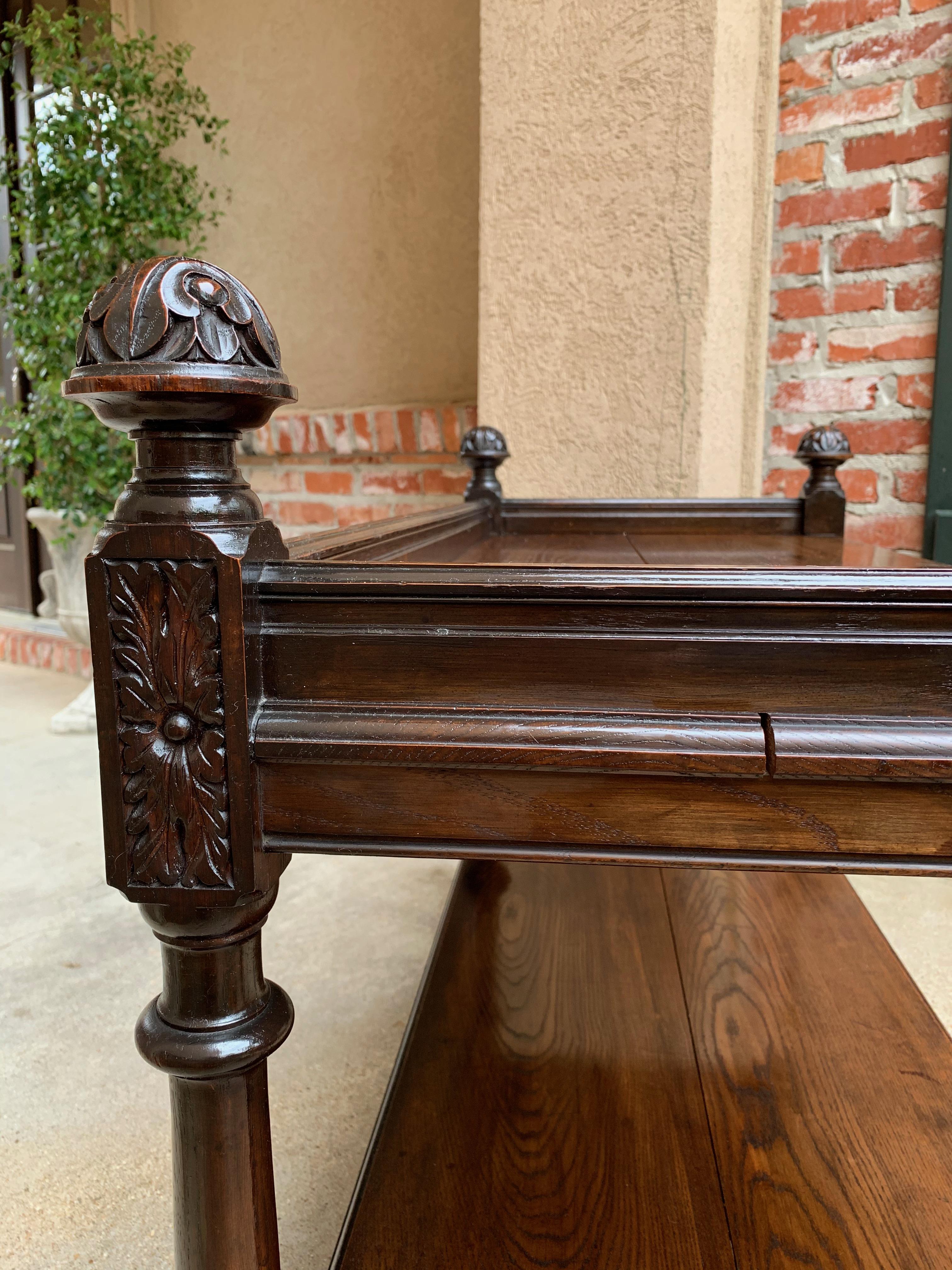 Antique English Carved Oak Table Tea Serving Dumbwaiter Bookshelf Jacobean Style 12