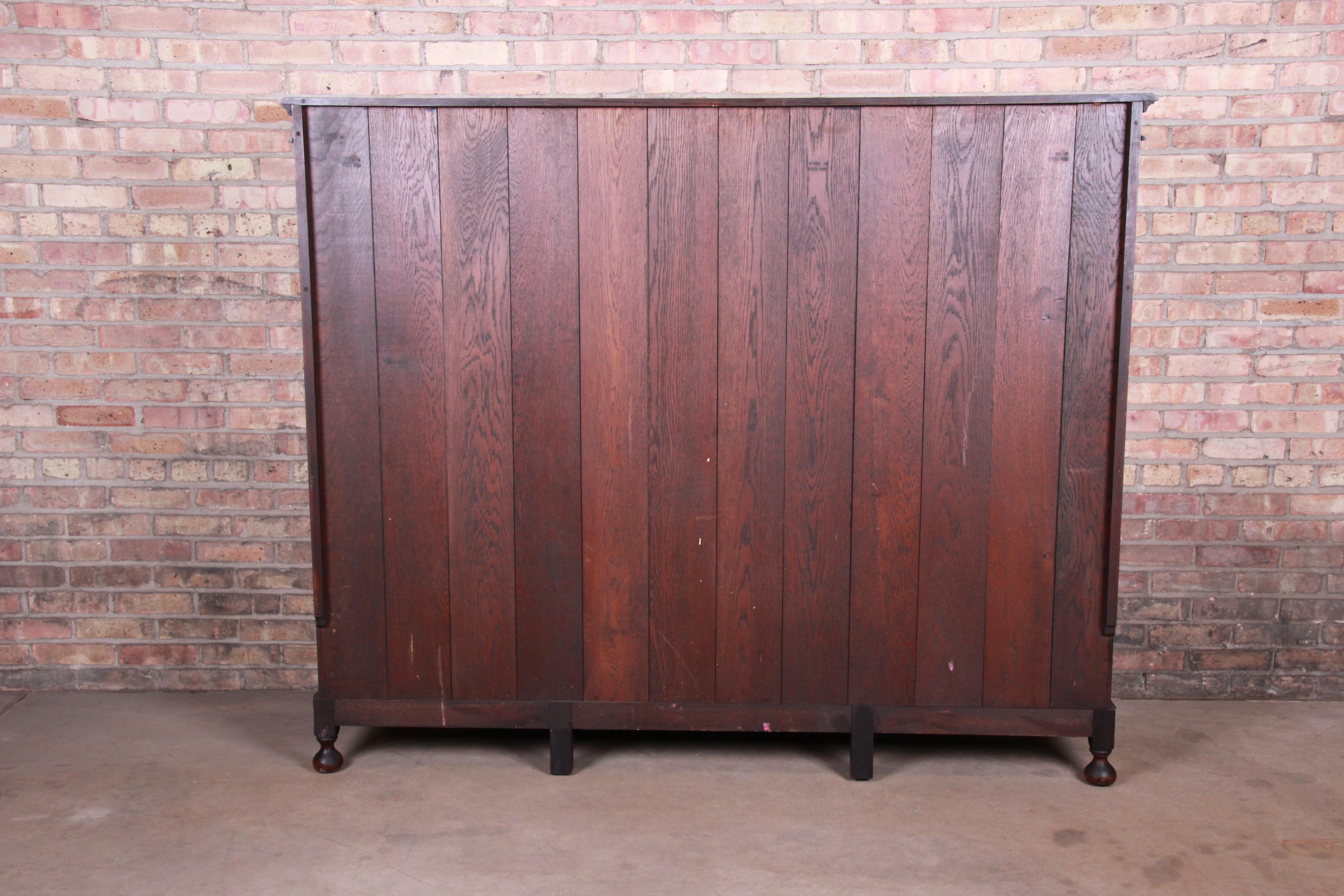 Antique English Carved Oak Triple Bookcase, circa 1900 9