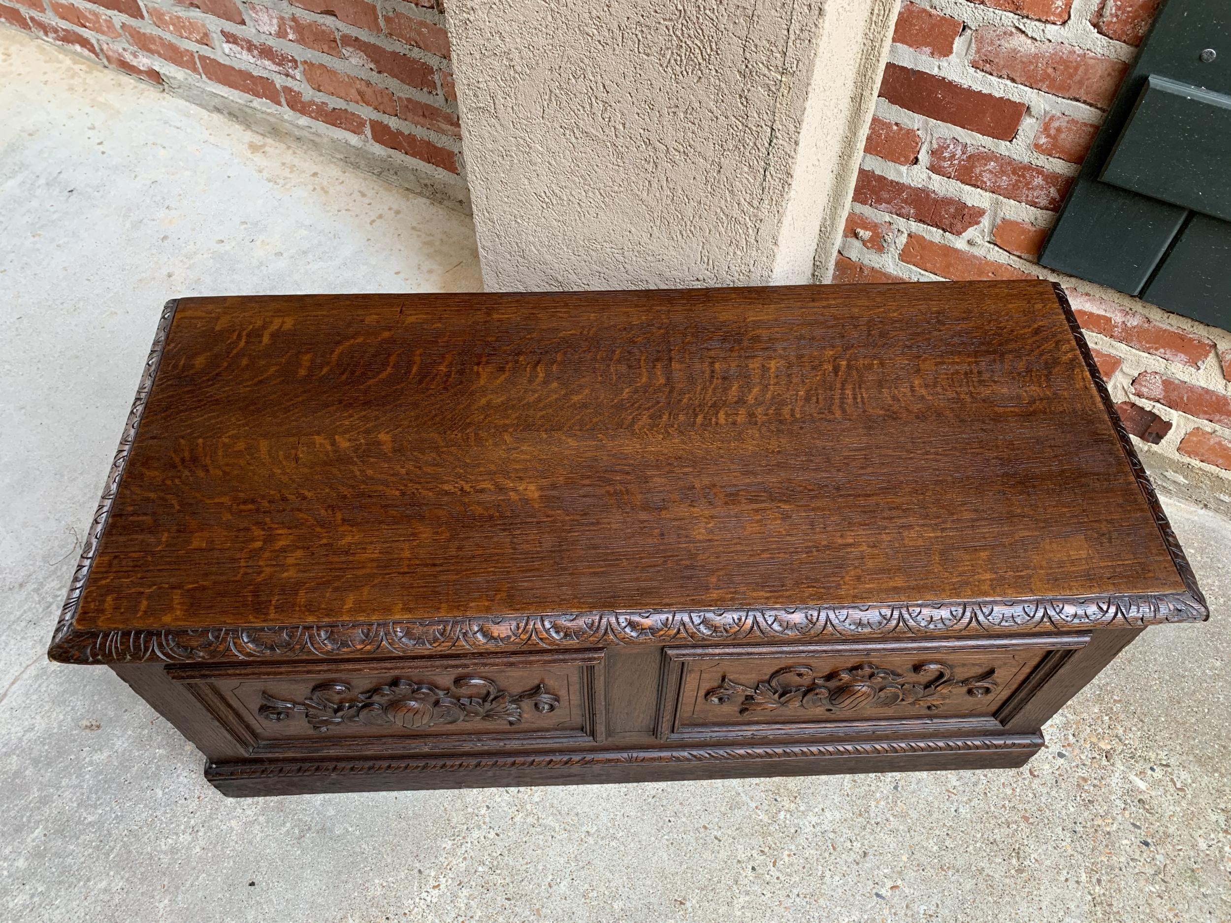 Antique English Carved Oak Trunk Chest Coffee Table Blanket Box 8