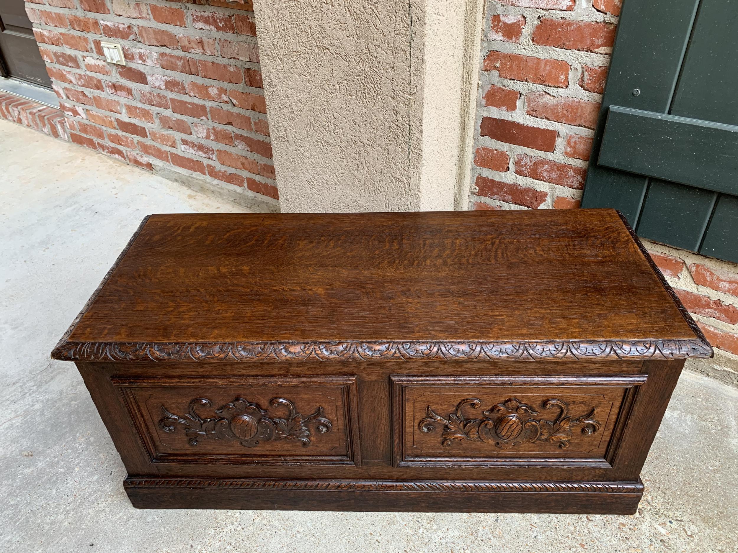 Antique English Carved Oak Trunk Chest Coffee Table Blanket Box 9