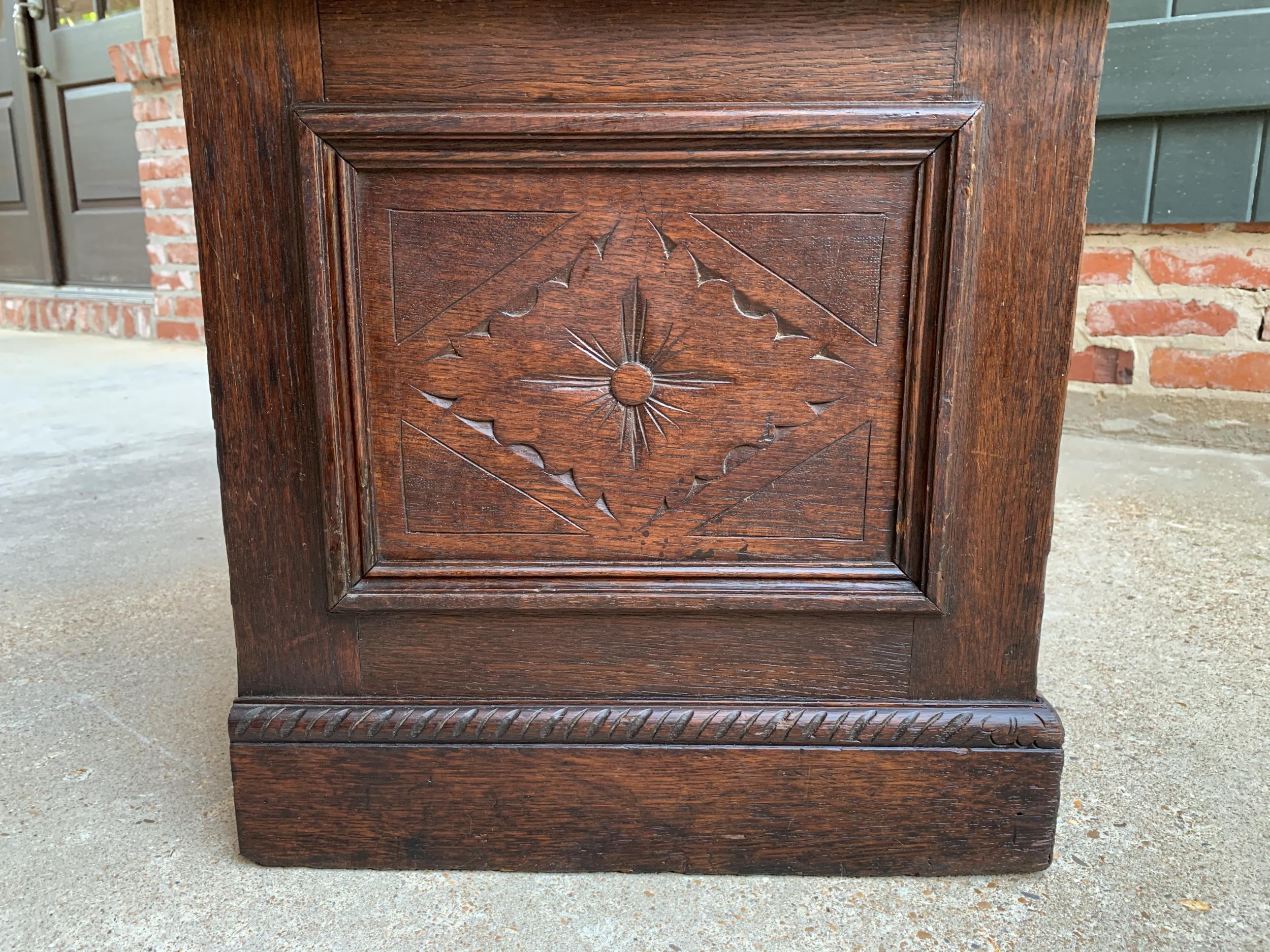 Antique English Carved Oak Trunk Chest Coffee Table Blanket Box 10