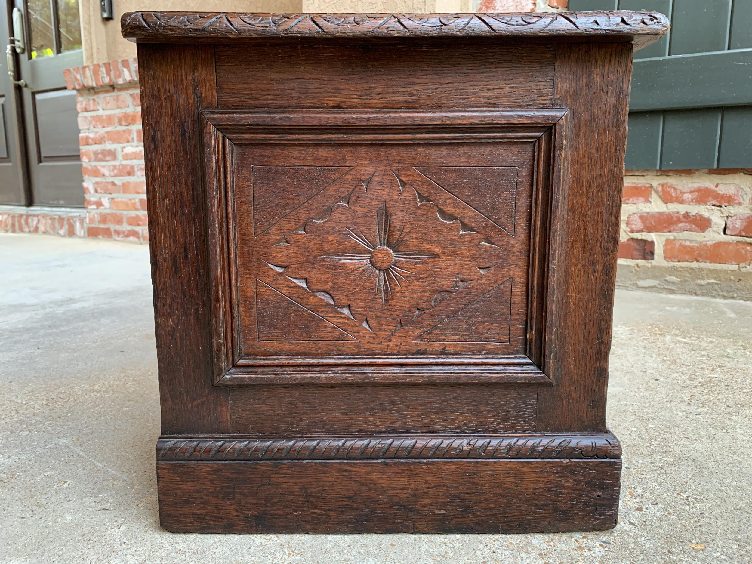 20th Century Antique English Carved Oak Trunk Chest Coffee Table Blanket Box