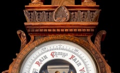 Antique English Carved Oak Wall Hanging Barometer