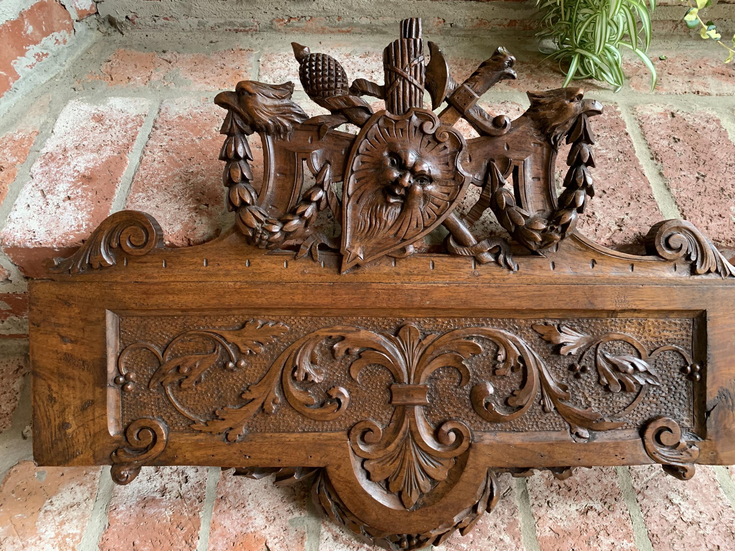 Renaissance Antique English Carved Oak Wall Hanging Remnant Eagle Coat of Arms 19th C