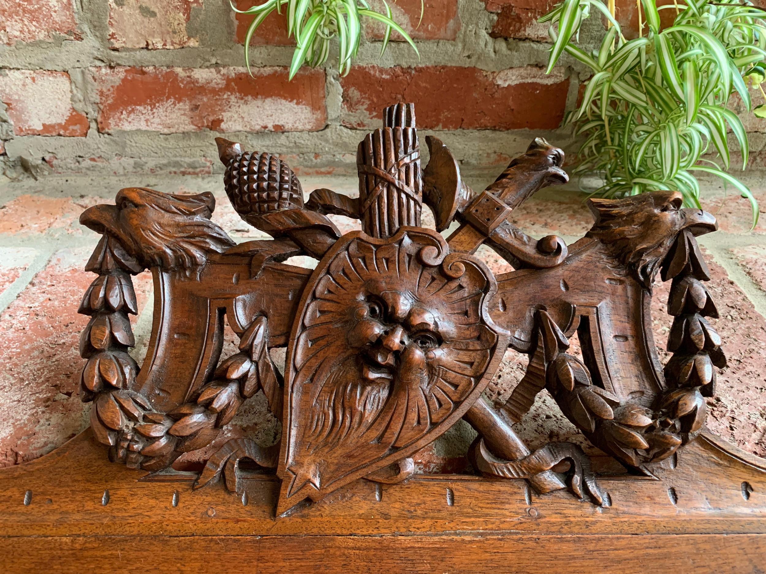 British Antique English Carved Oak Wall Hanging Remnant Eagle Coat of Arms 19th C