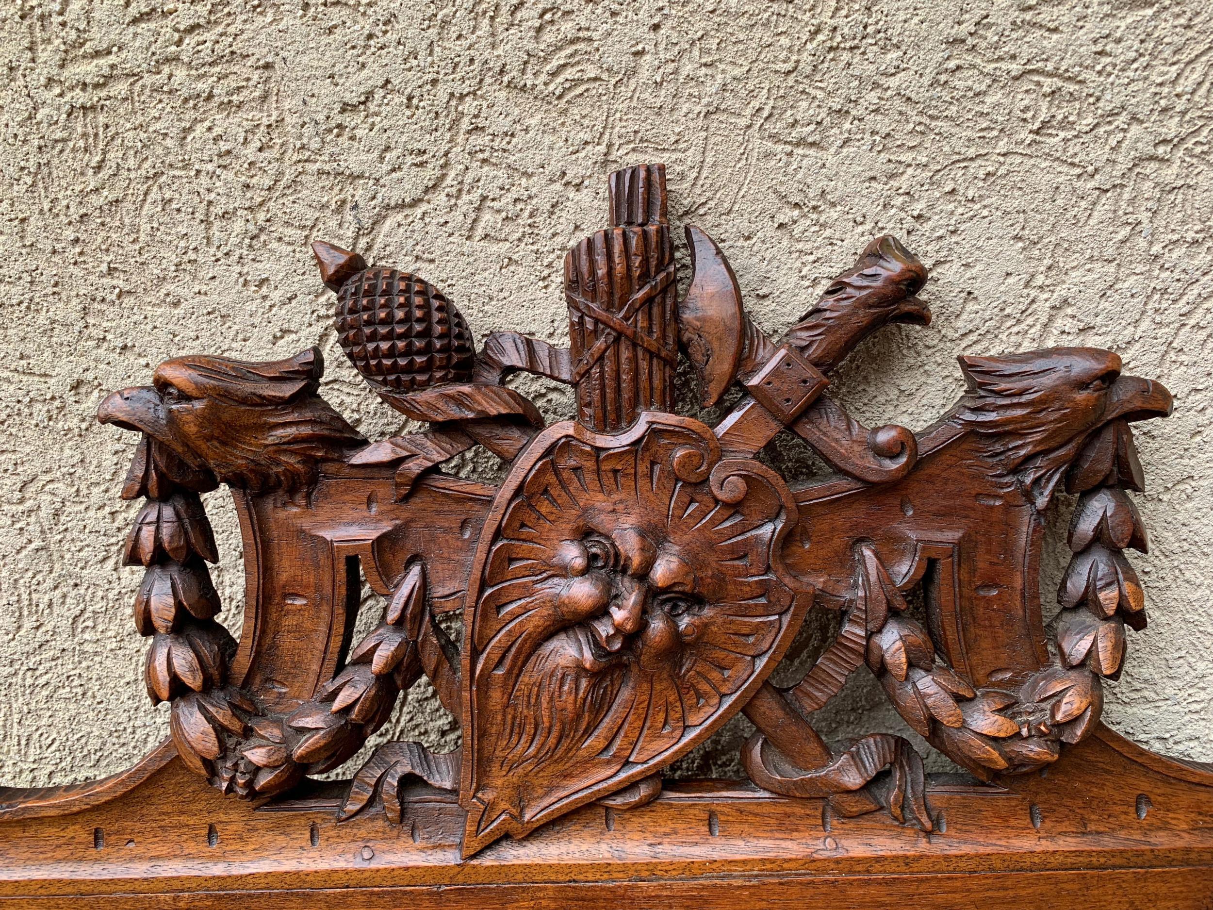 Hand-Carved Antique English Carved Oak Wall Hanging Remnant Eagle Coat of Arms 19th C