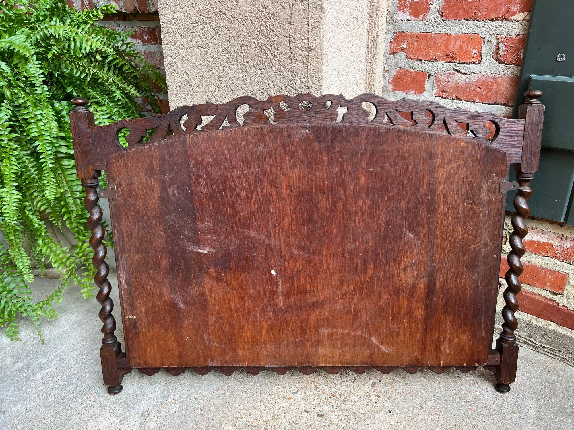 Antique English Carved Oak Wall Mirror Barley Twist Arched Top Frame Jacobean 6