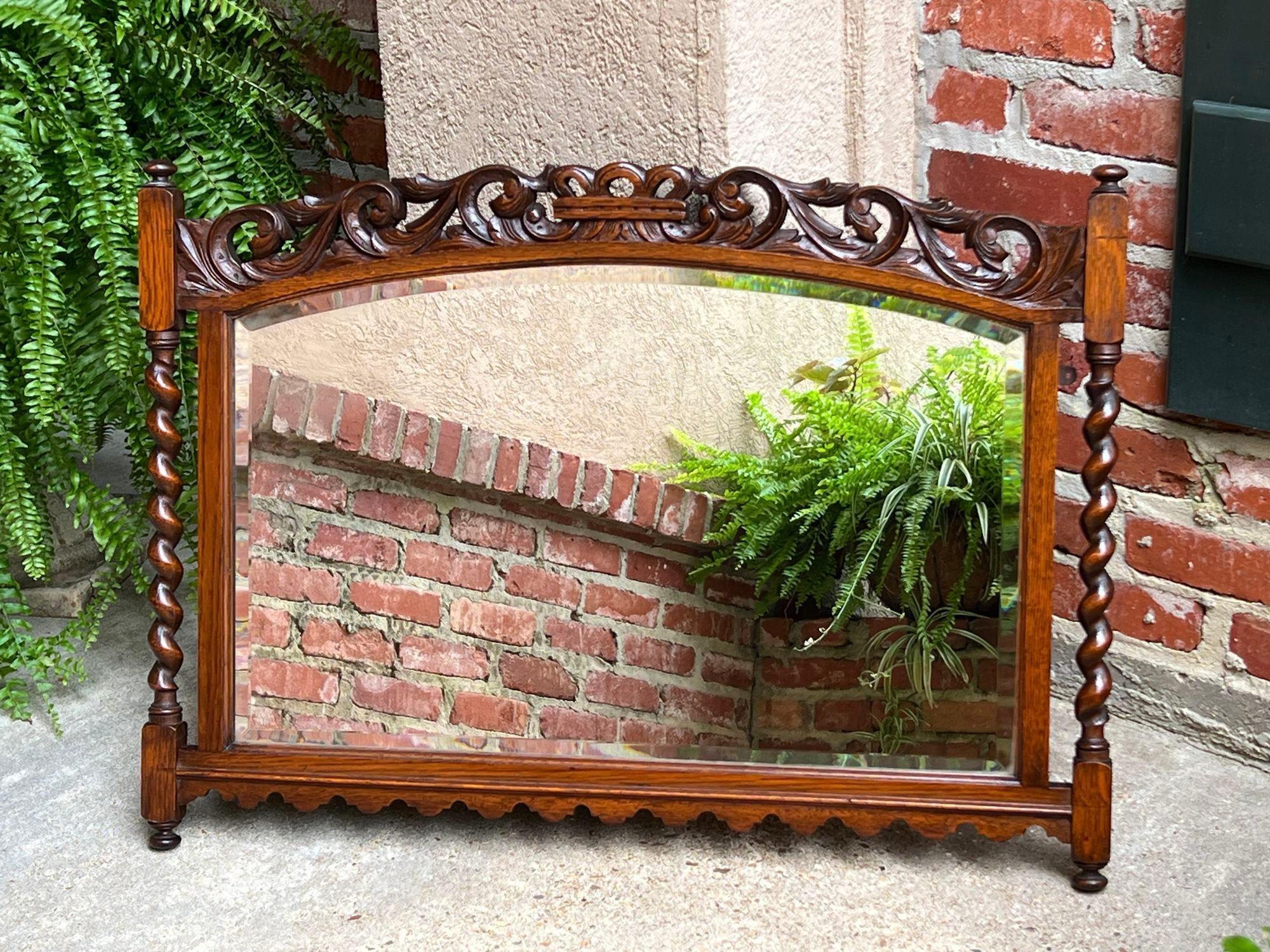 Antique English Carved Oak Wall Mirror Barley Twist Arched Top Frame Jacobean For Sale 8