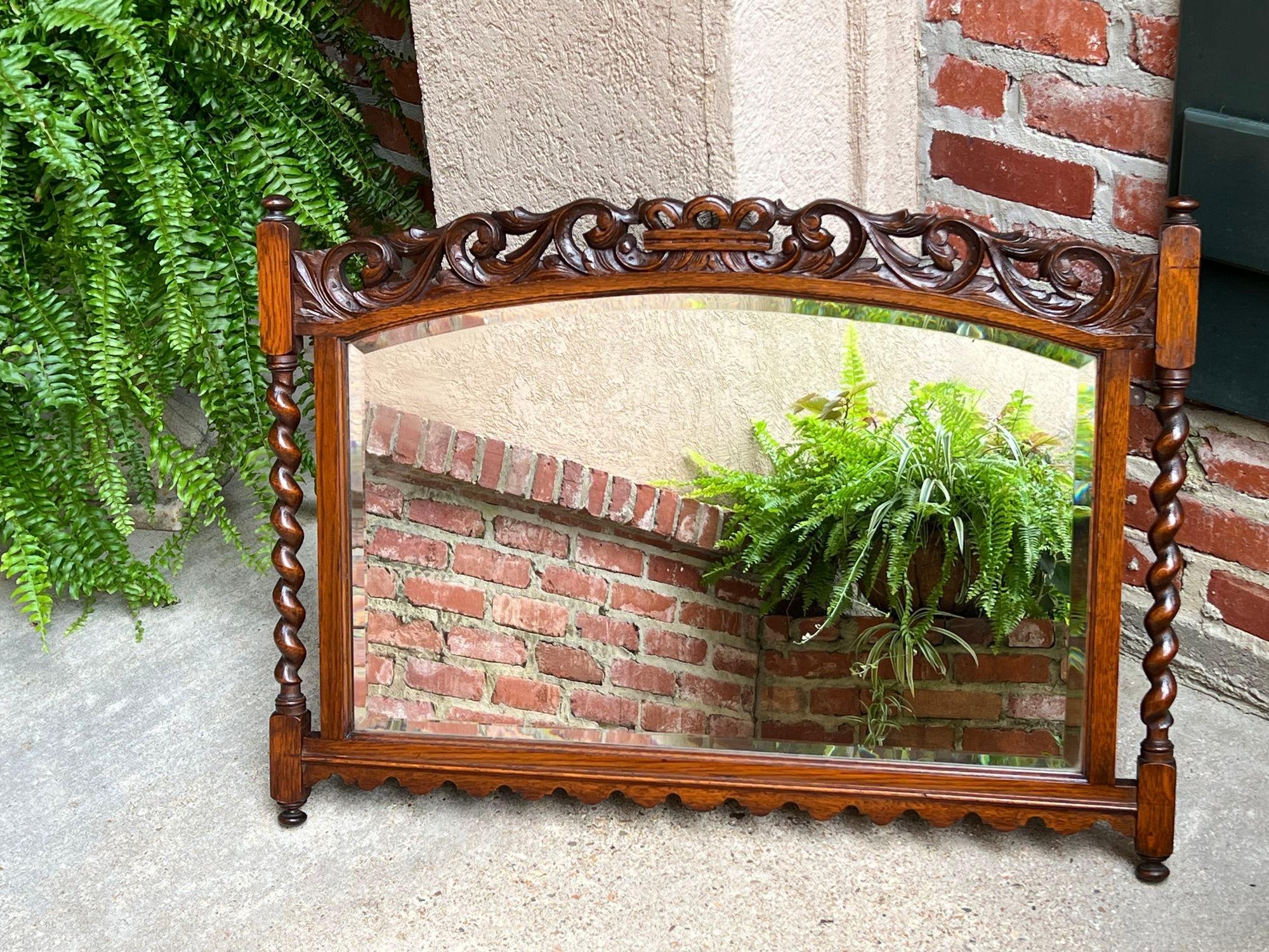 Antique English Carved Oak Wall Mirror Barley Twist Arched Top Frame Jacobean For Sale 10