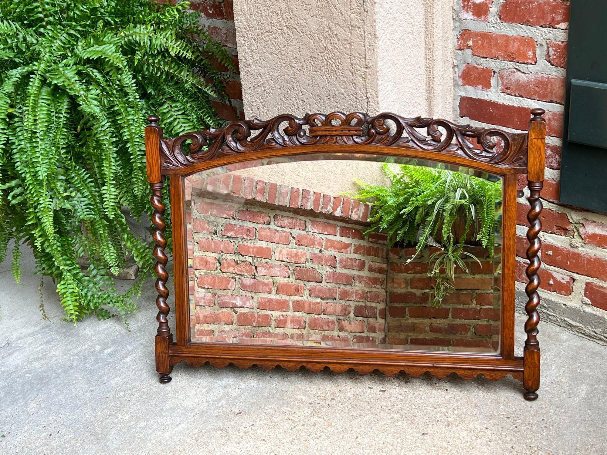 Antique English Carved Oak Wall Mirror Barley Twist Arched Top Frame Jacobean For Sale 11