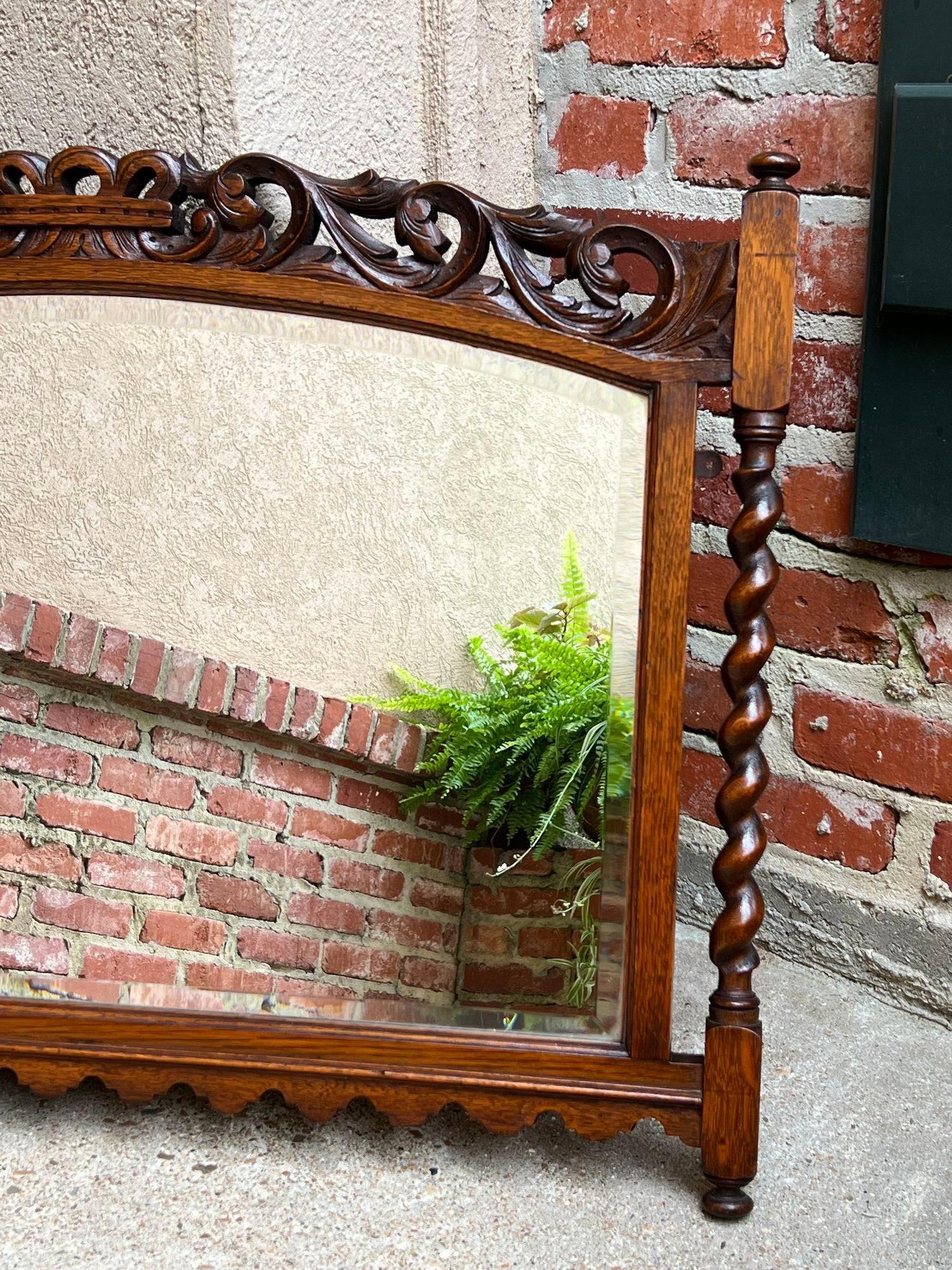 Antique English Carved Oak Wall Mirror Barley Twist Arched Top Frame Jacobean For Sale 12