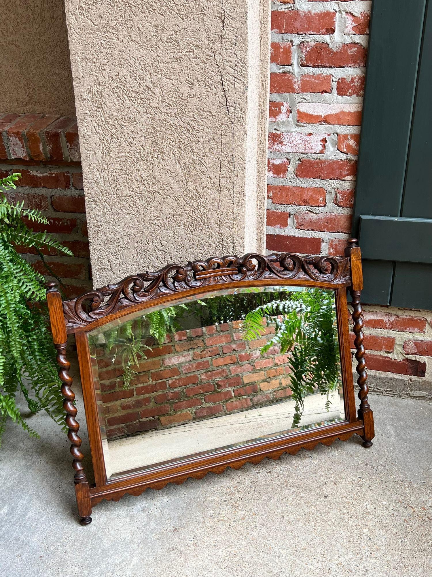 Antique English Carved Oak Wall Mirror Barley Twist Arched Top Frame Jacobean For Sale 4