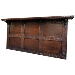 Antique English Carved Oak Wall Shelf Architectural Panel Mantel Hanging Decor