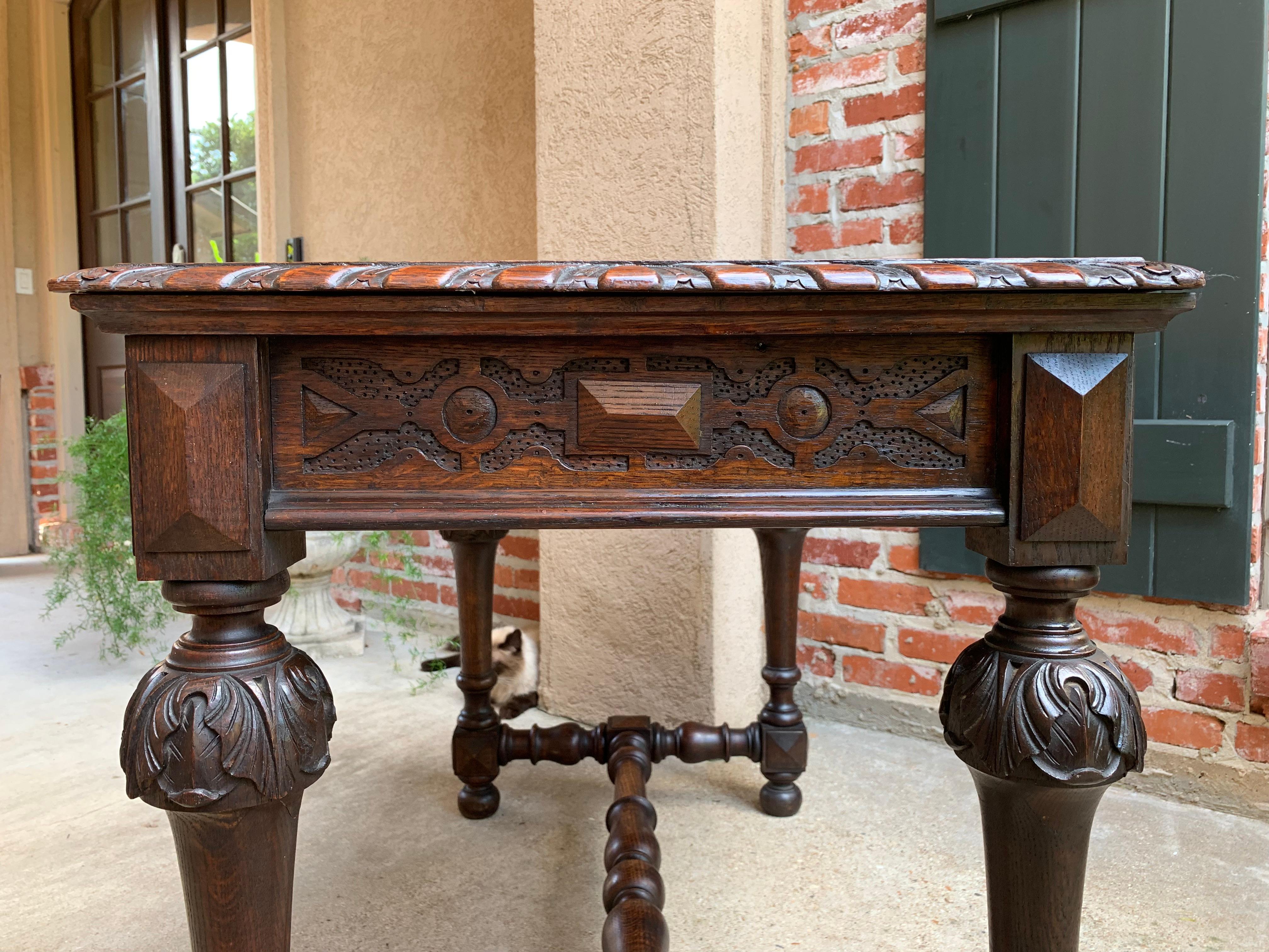 Antique English Carved Oak Writing Desk Sofa Table Jacobean William Mary 3