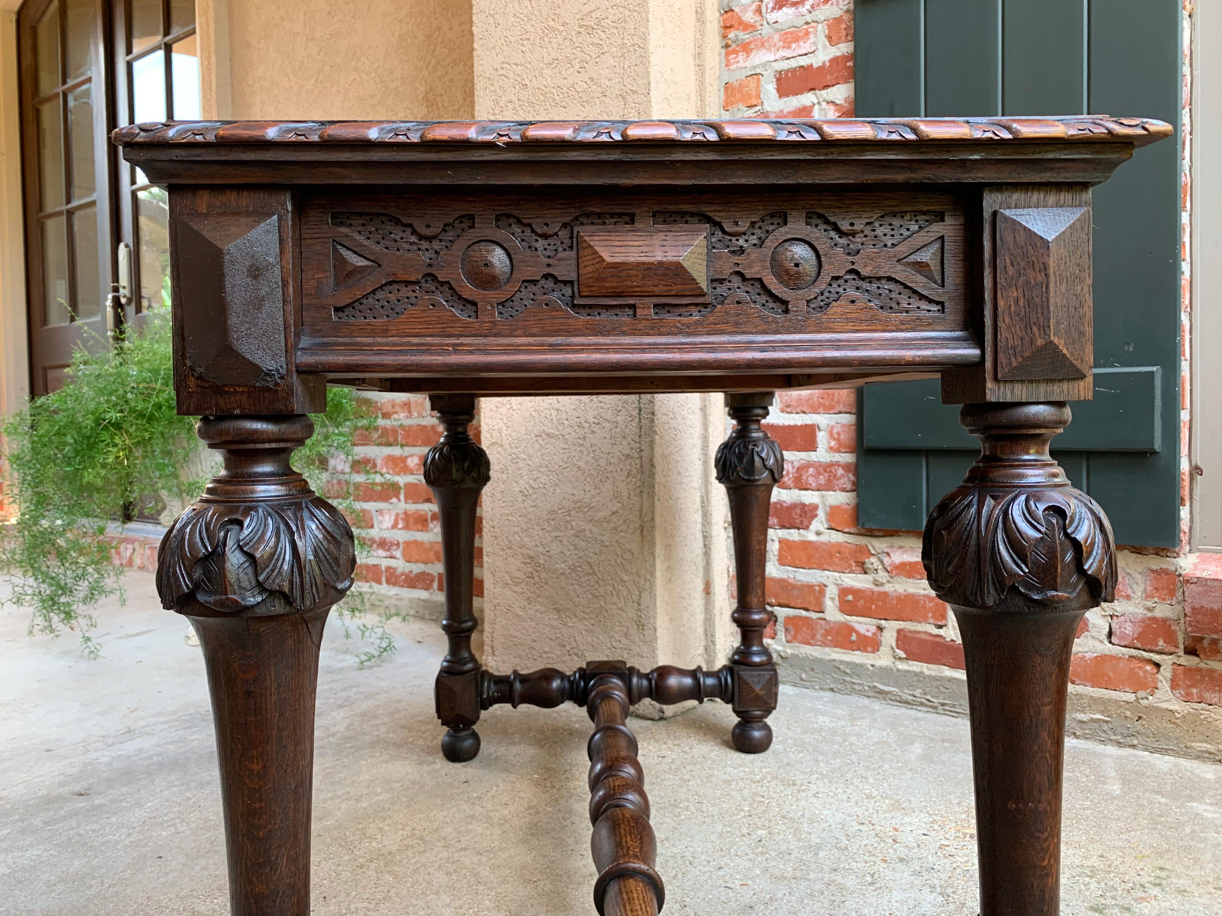 Antique English Carved Oak Writing Desk Sofa Table Jacobean William Mary 7