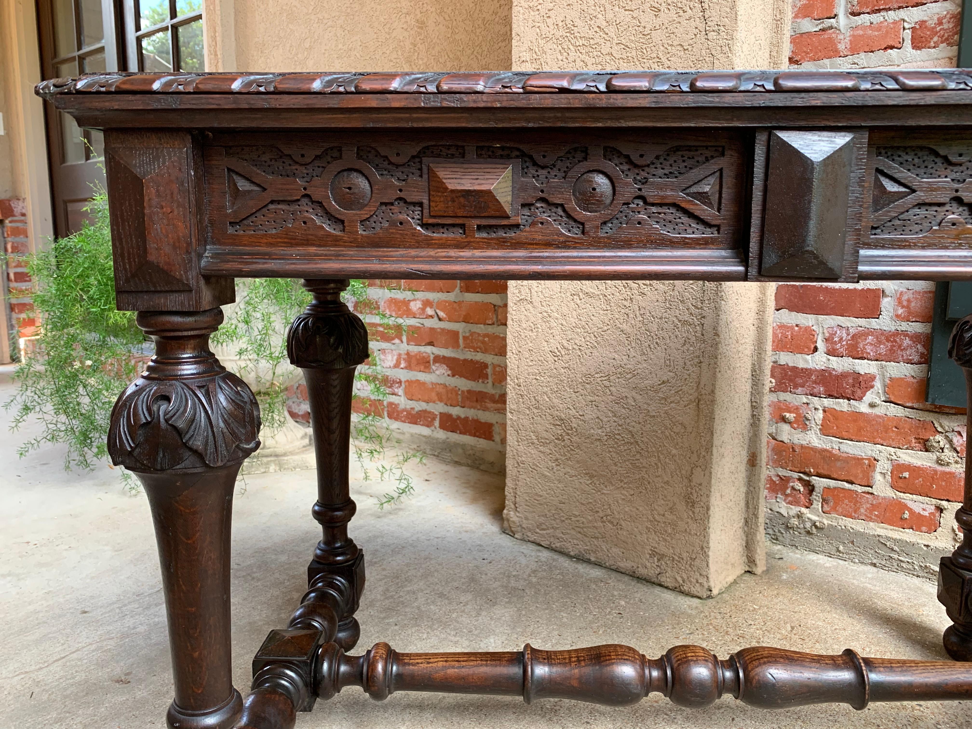 Antique English Carved Oak Writing Desk Sofa Table Jacobean William Mary 8