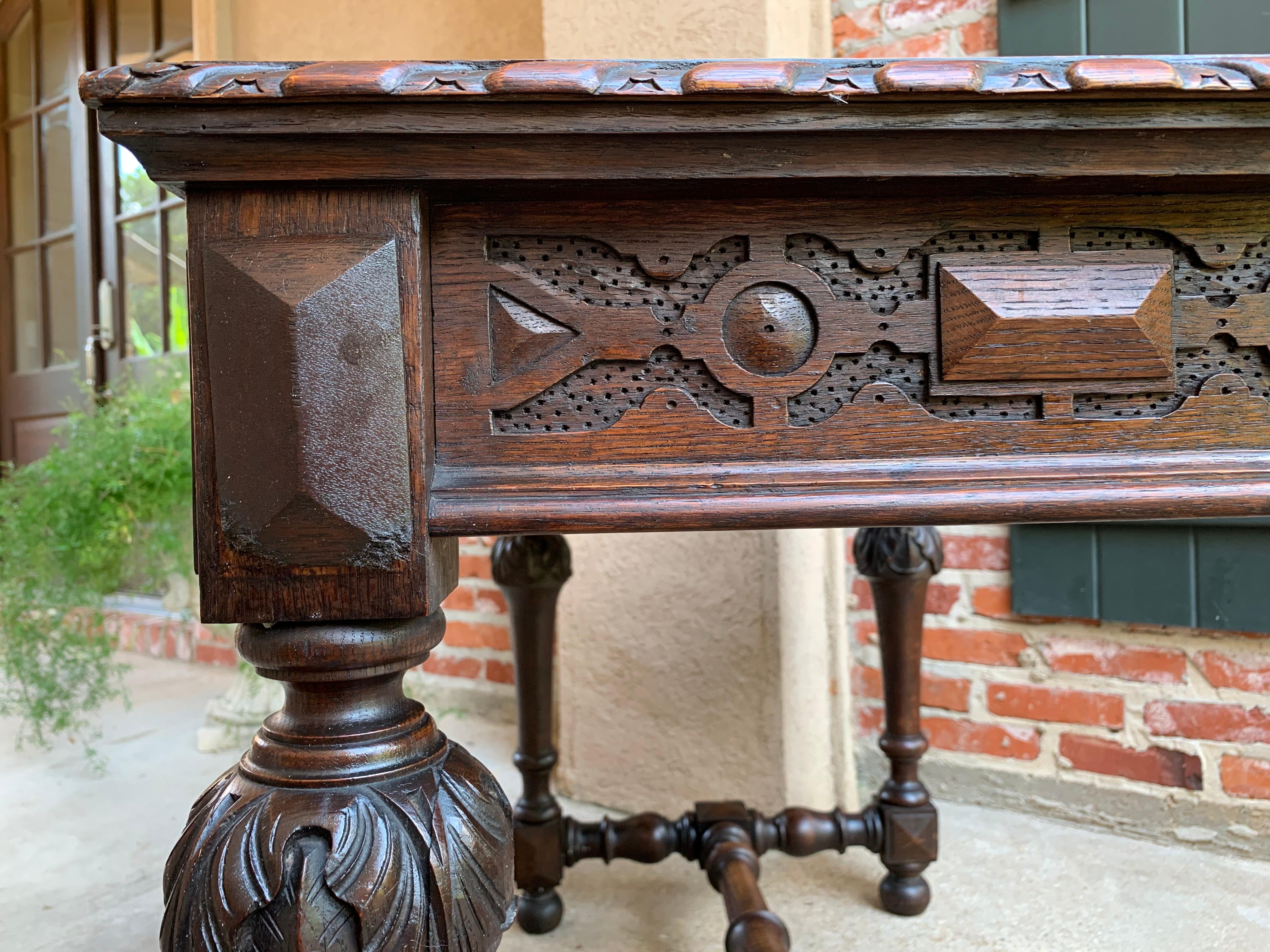 Antique English Carved Oak Writing Desk Sofa Table Jacobean William Mary 10