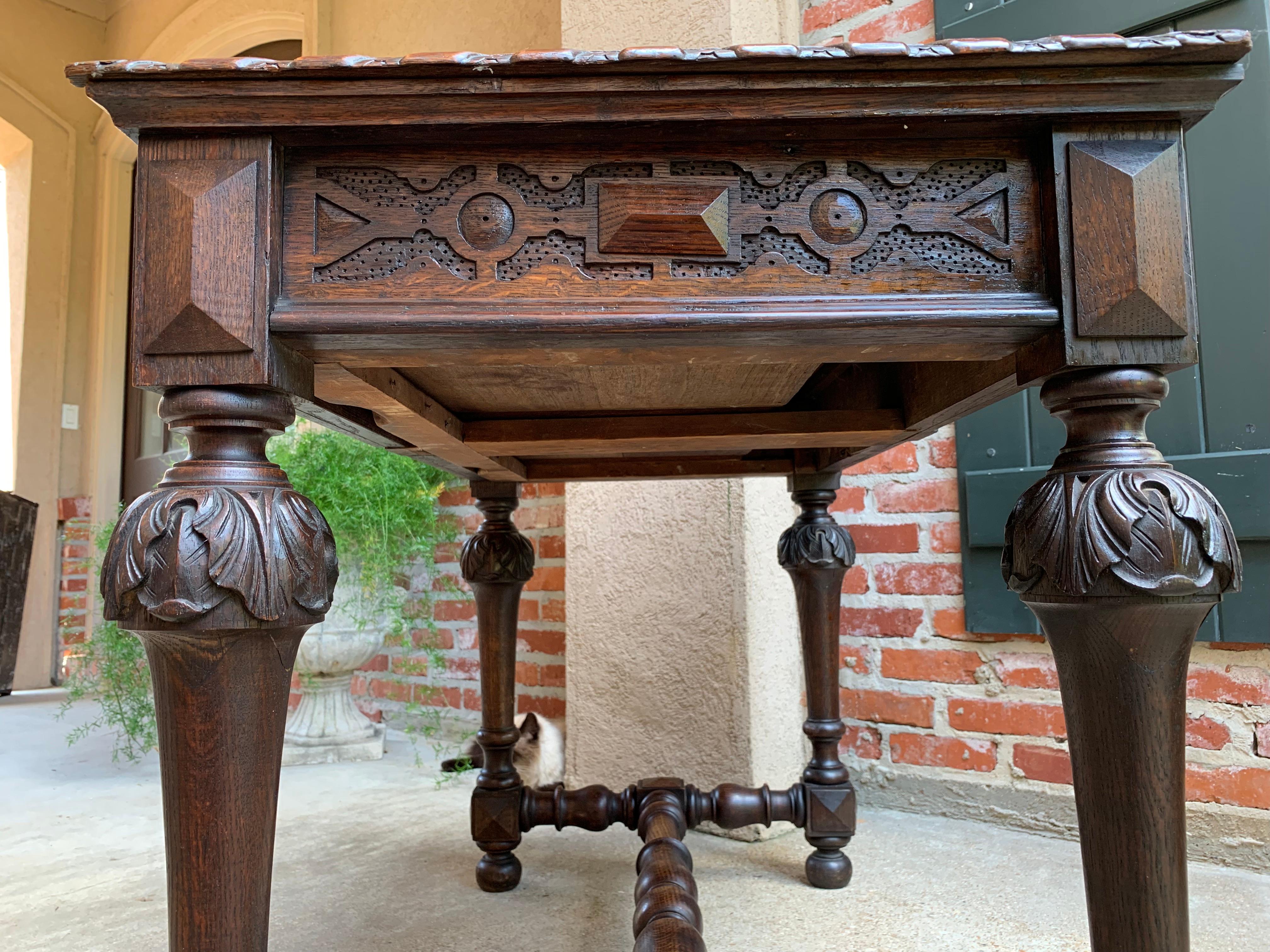 Antique English Carved Oak Writing Desk Sofa Table Jacobean William Mary 11