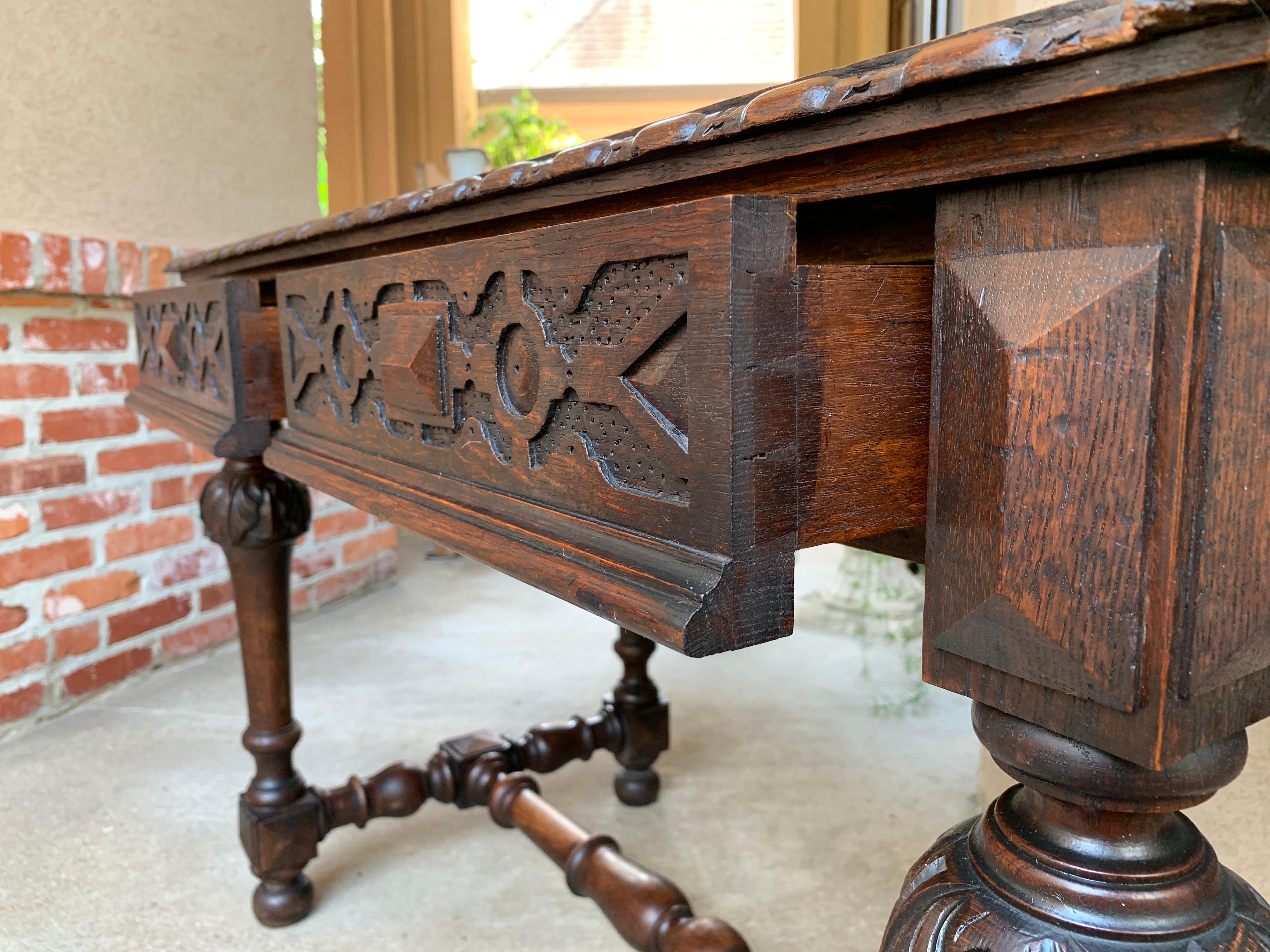 Antique English Carved Oak Writing Desk Sofa Table Jacobean William Mary 12