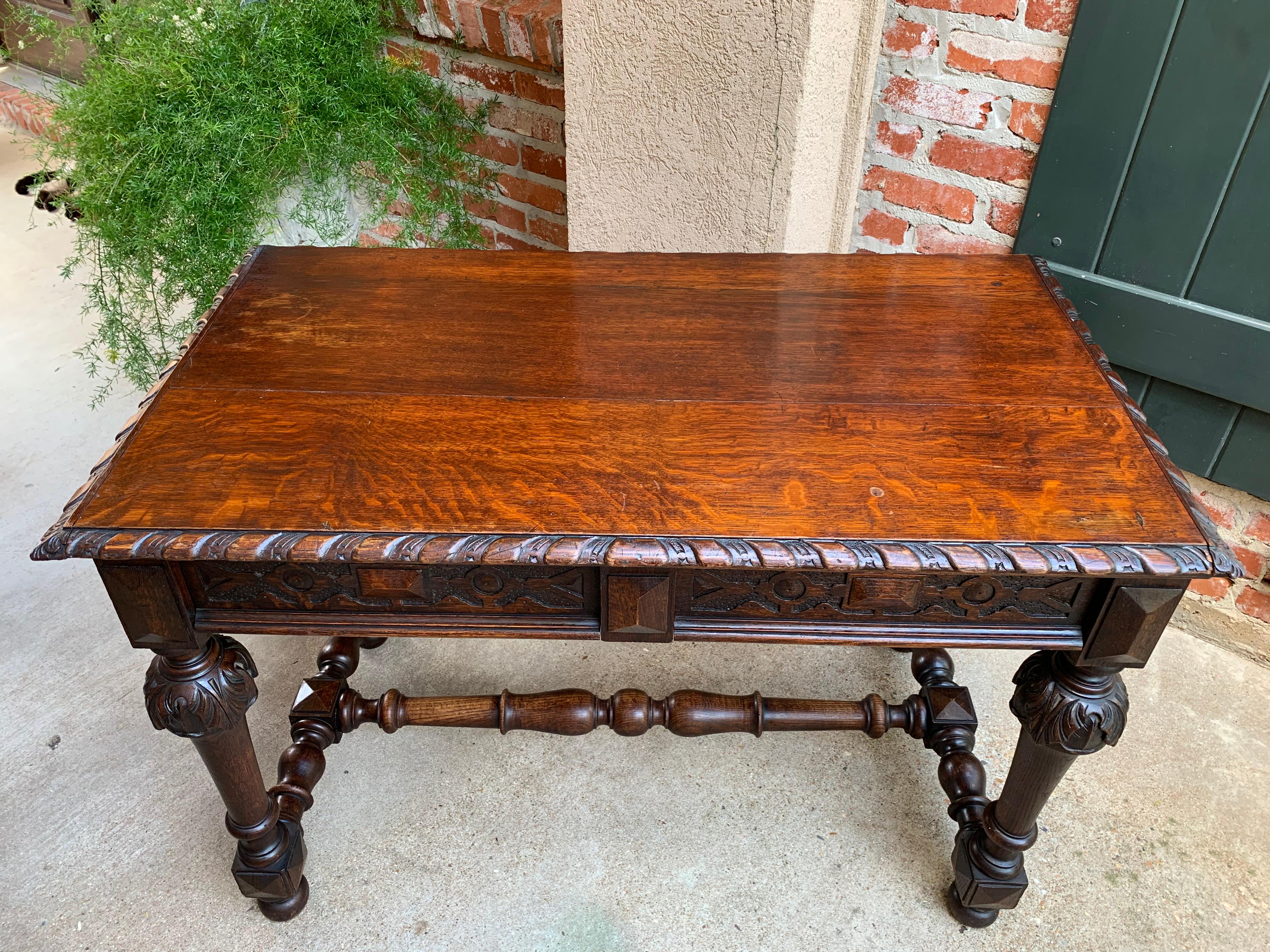 Antique English Carved Oak Writing Desk Sofa Table Jacobean William Mary 1