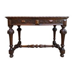 Antique English Carved Oak Writing Desk Sofa Table Jacobean William Mary