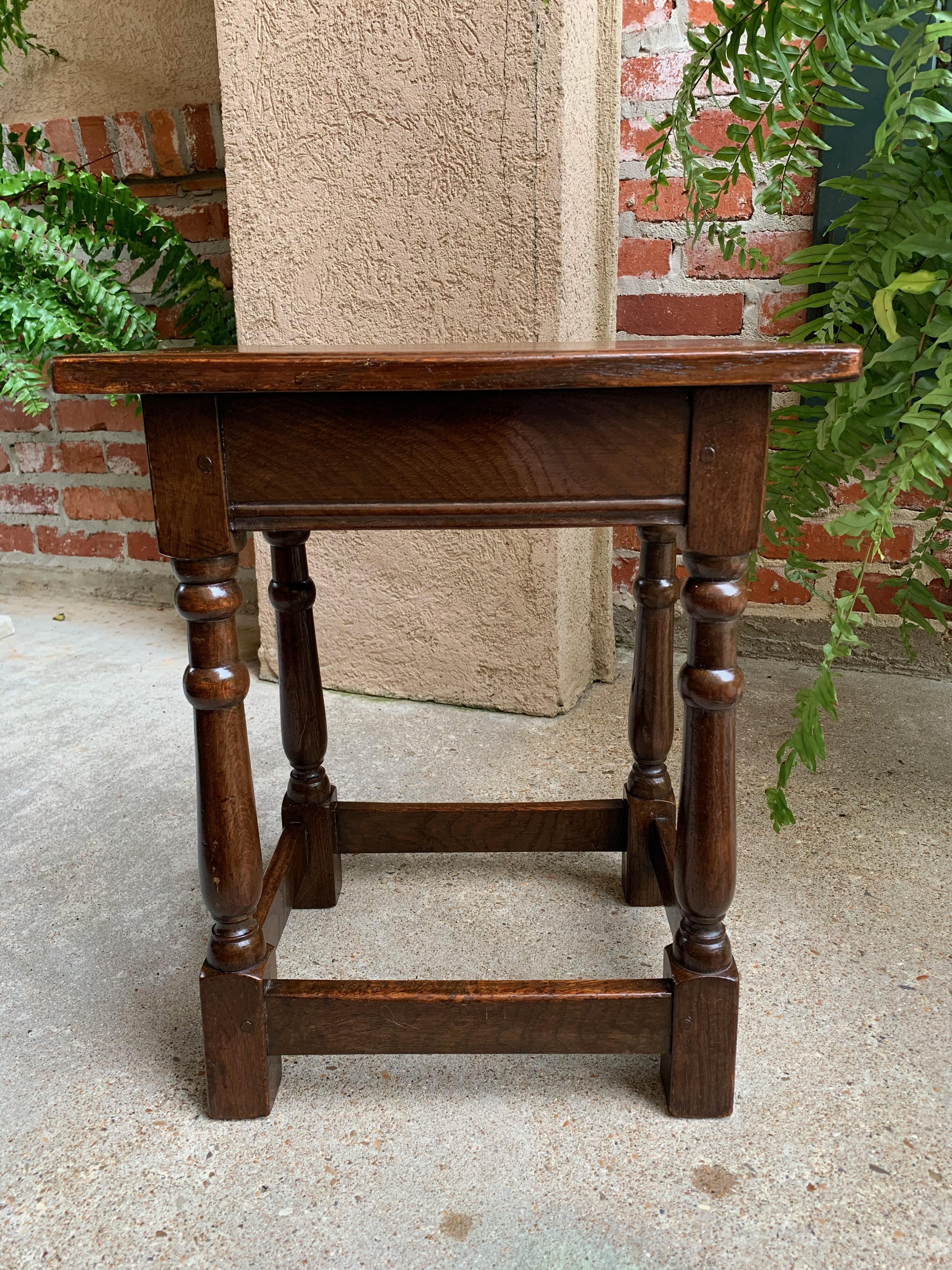 Antique English Carved Tiger Oak Joint Stool Bench Table Splayed Leg c1900 5