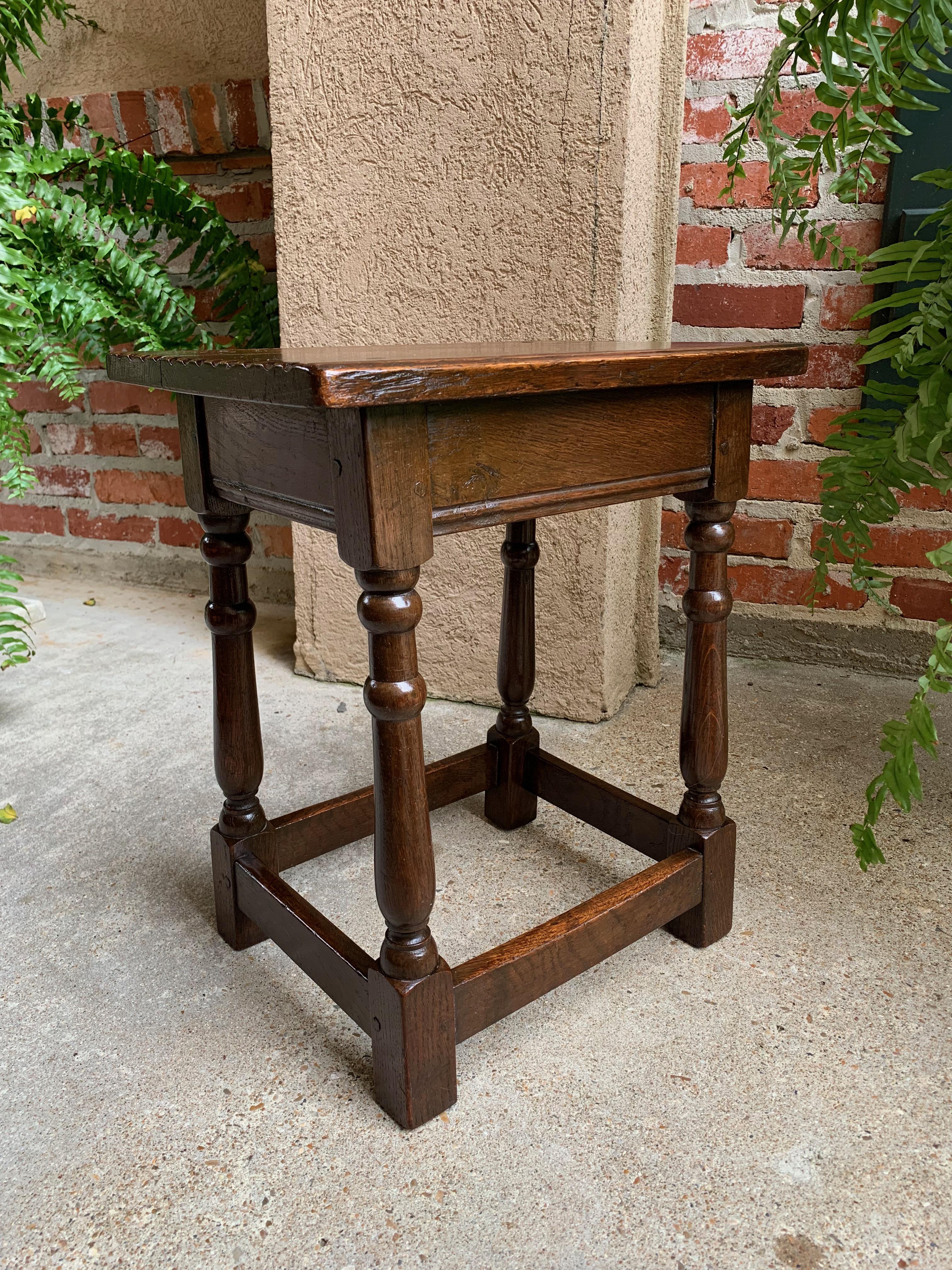 Jacobean Antique English Carved Tiger Oak Joint Stool Bench Table Splayed Leg c1900