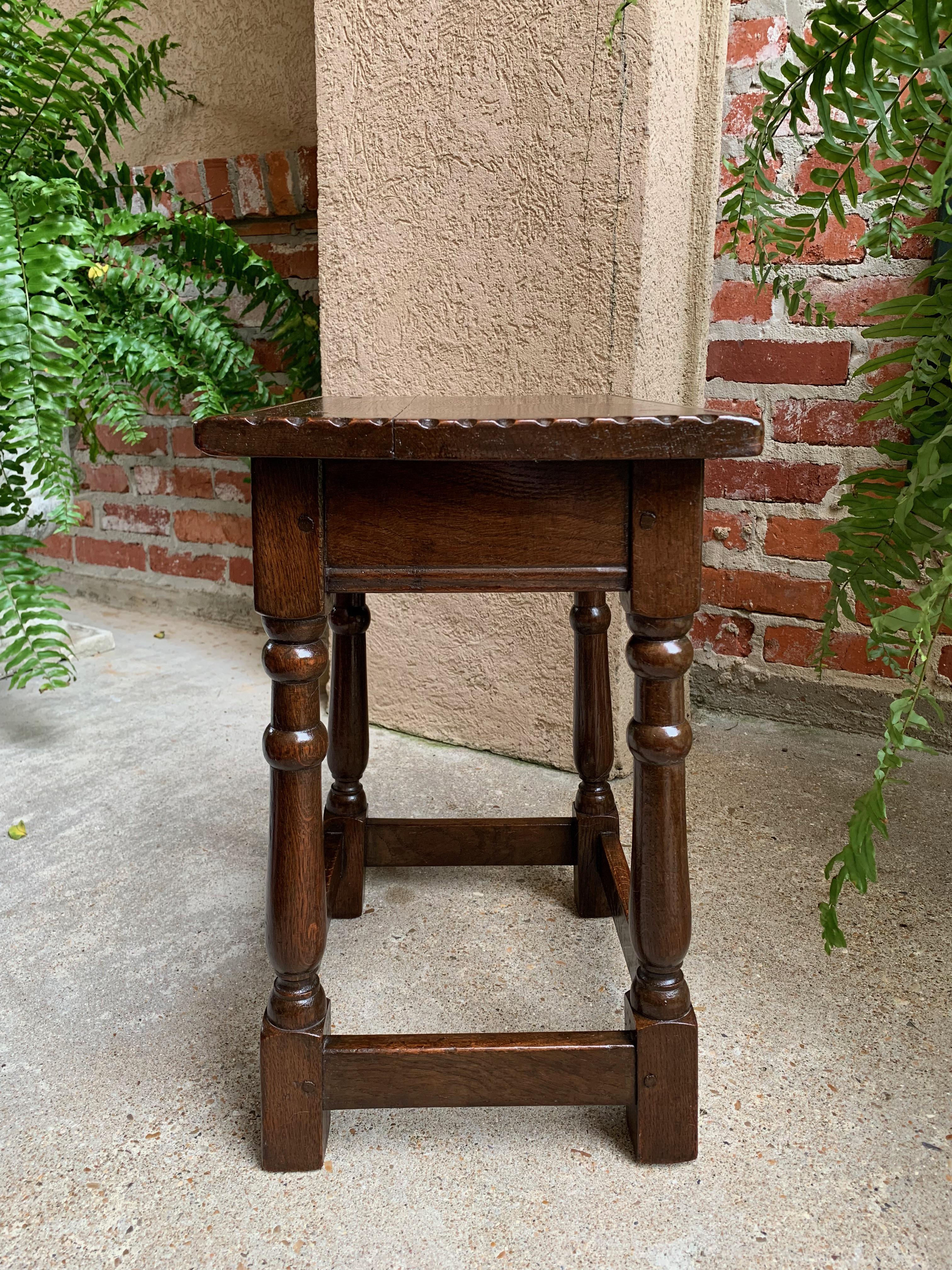 Antique English Carved Tiger Oak Joint Stool Bench Table Splayed Leg c1900 1