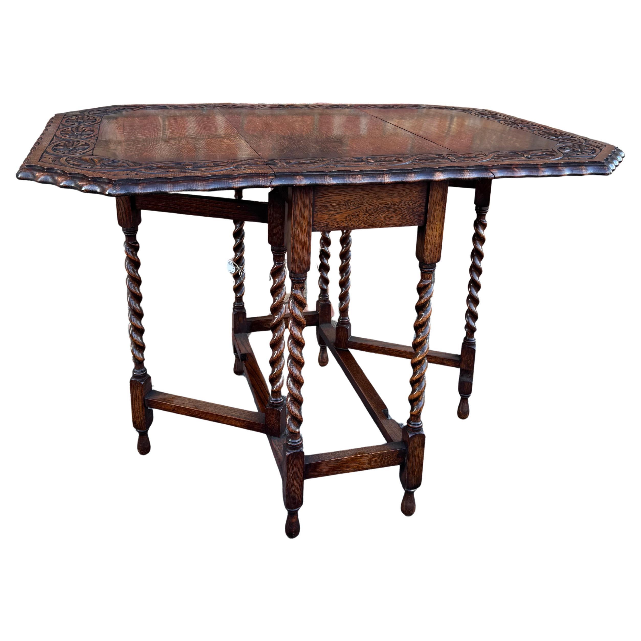 Antique English Carved Top Gateleg Table For Sale