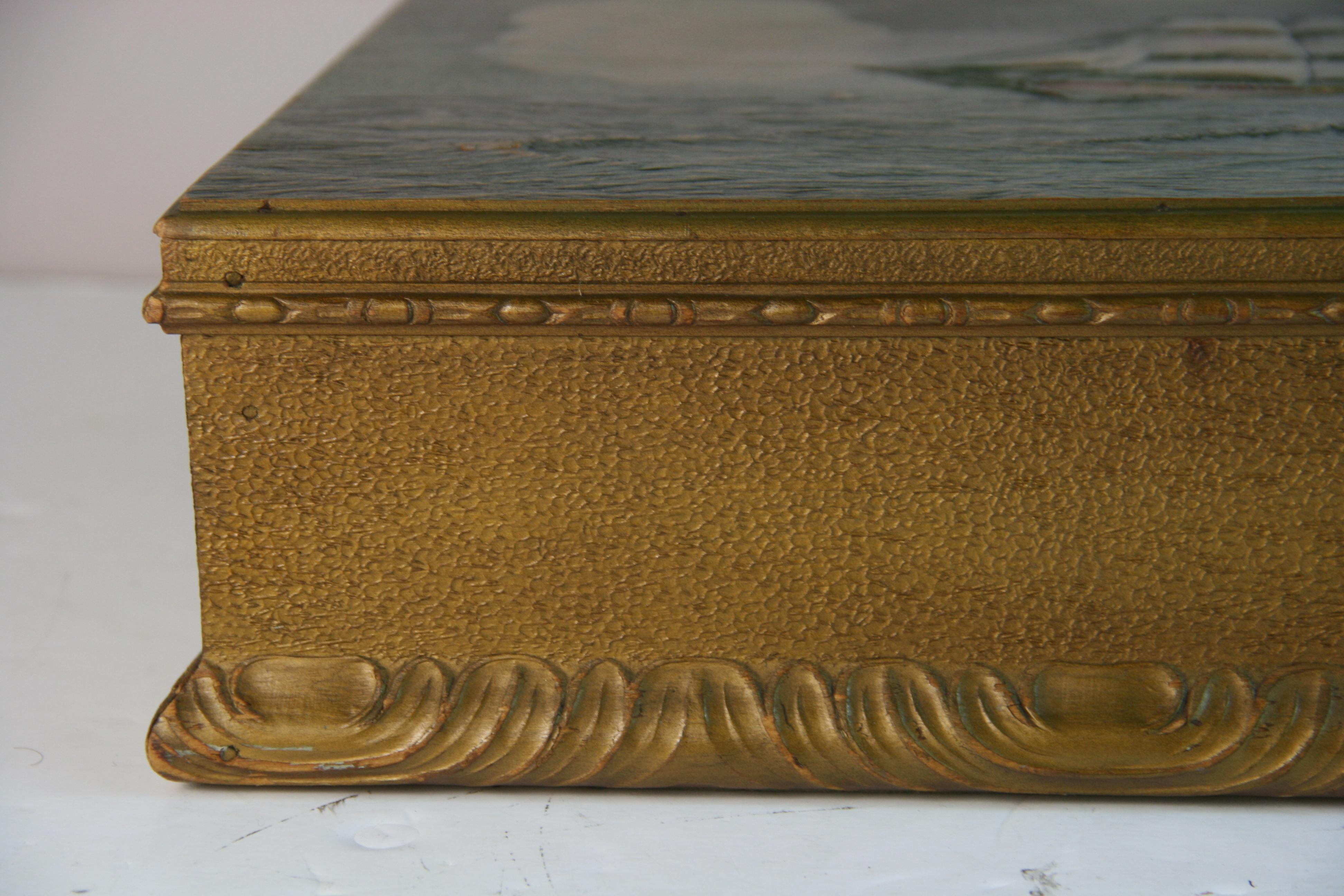 Antique English Carved Two Masted Scooner Wood Box For Sale 4