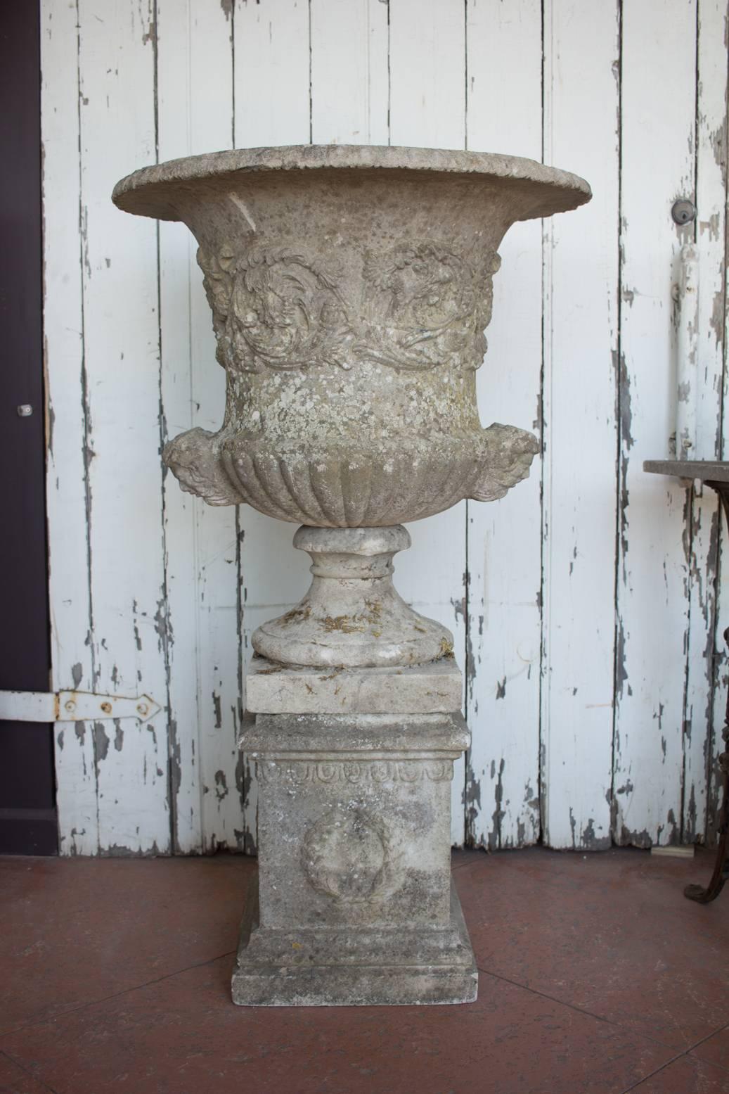 British Antique English Carved Urn on Plinth