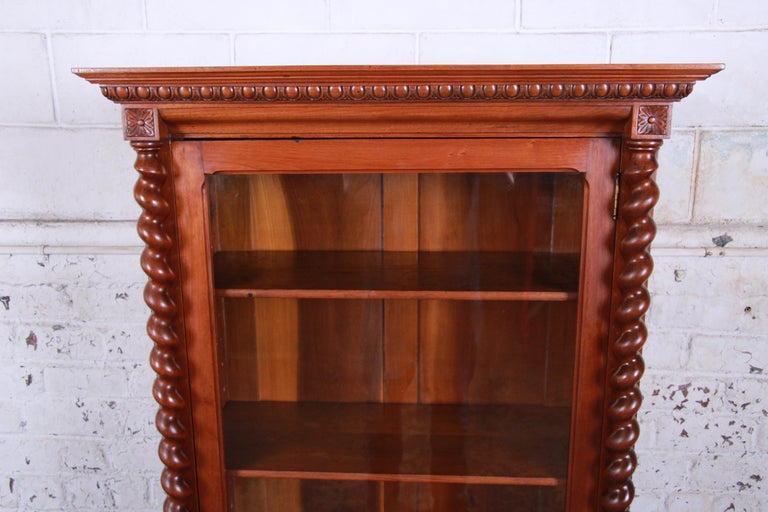 Antique English Carved Walnut Barley Twist Glass Front ...