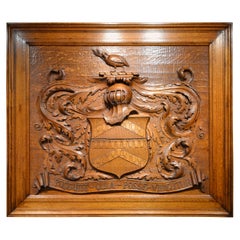 Antique English Carved Walnut Coat of Arms
