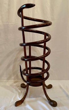 Antique English Carved Wood Figural Snake Umbrella Stand, Circa 1900's.
